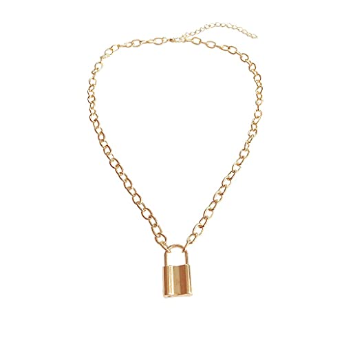 Elegant Geometric Lock Pendant Necklace for Women - Simple Solid Gold Jewelry Gift, Unisex Fashion Necklace - Perfect for Everyday Wear, Date Nights & Special Occasions (Gold, One Size)