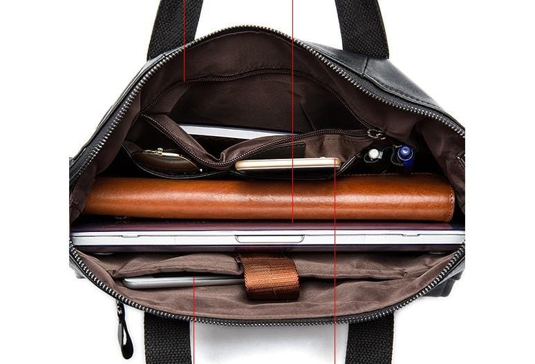 Premium Black Leather Messenger Bag for Men & Women - Stylish Laptop Briefcase for Work, Travel & Business (Fits 15.6