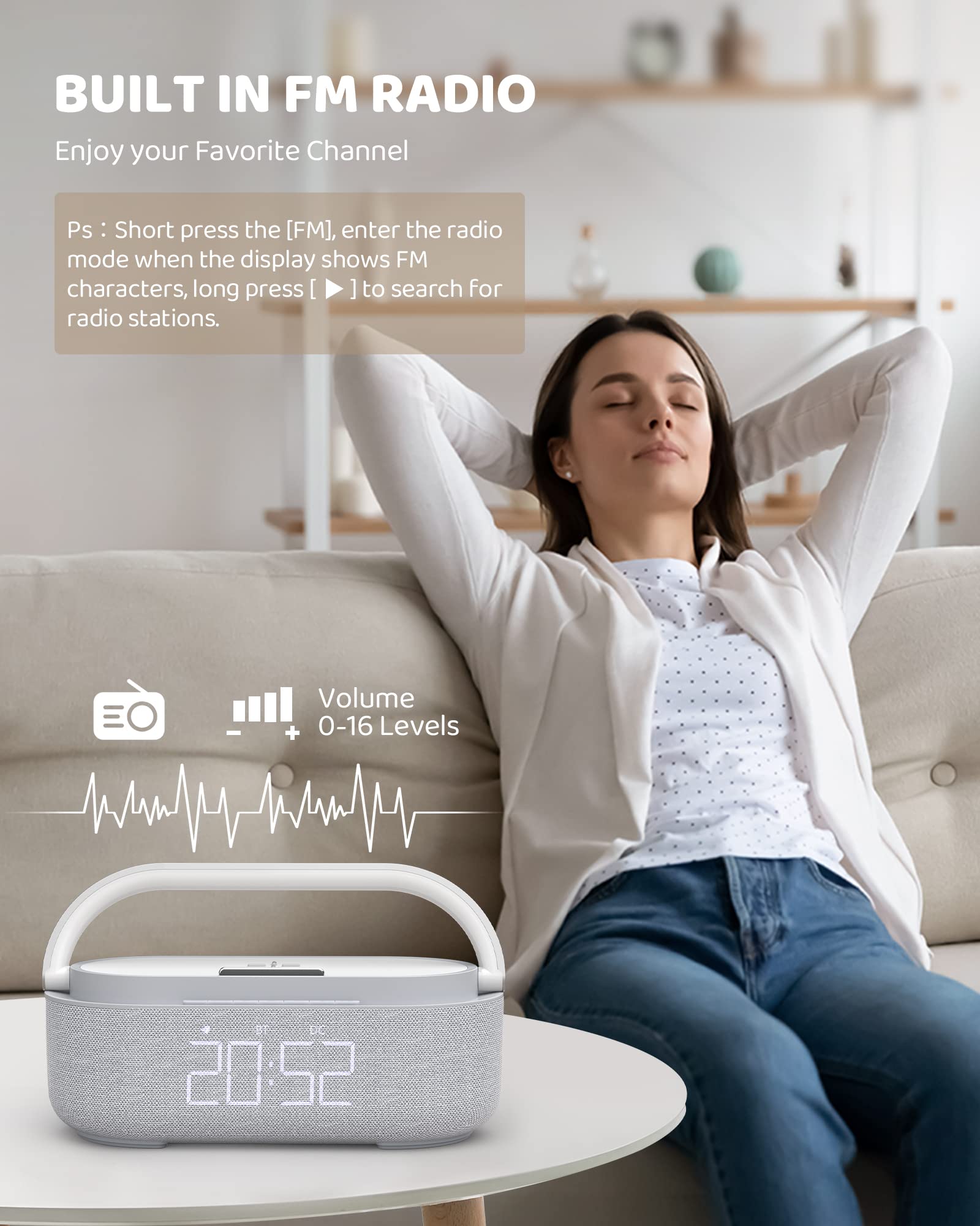 COLSUR Wireless Charging Digital Alarm Clock Radio - FM Radio, Bluetooth Speaker, USB Charging Port, LED Display, Phone Stand - Perfect for Bedroom, Office, and Nightstand Use