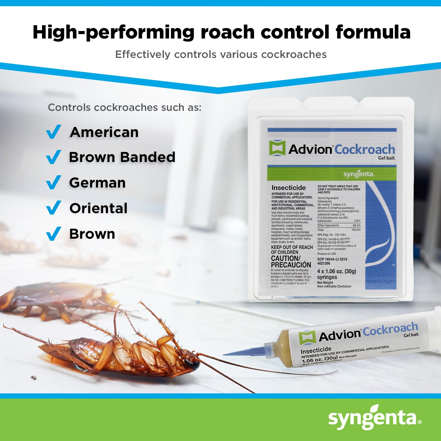 Advion Cockroach Gel Bait - 5 Pack (20 Tubes x 30g) - Effective German Roach Killer for Indoor & Outdoor Pest Control - Eliminates American, German & Other Cockroach Species - Perfect for Kitchens, Bathrooms & Basements