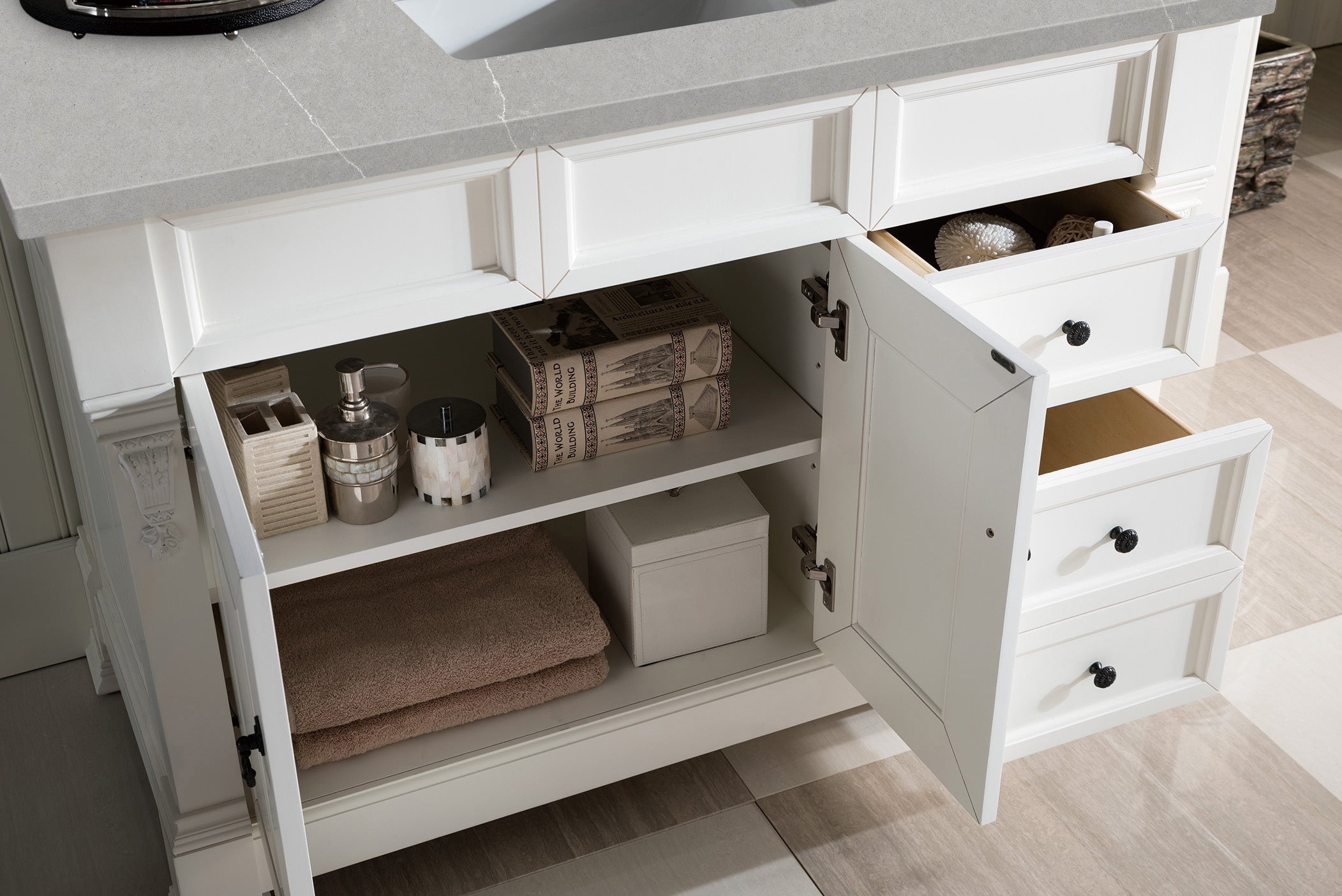 Brookfield 48 Inch Single Bathroom Vanity Set with Bright White Finish & 3CM Eternal Serena Quartz Countertop - Perfect for Modern Bathrooms & Home Renovations