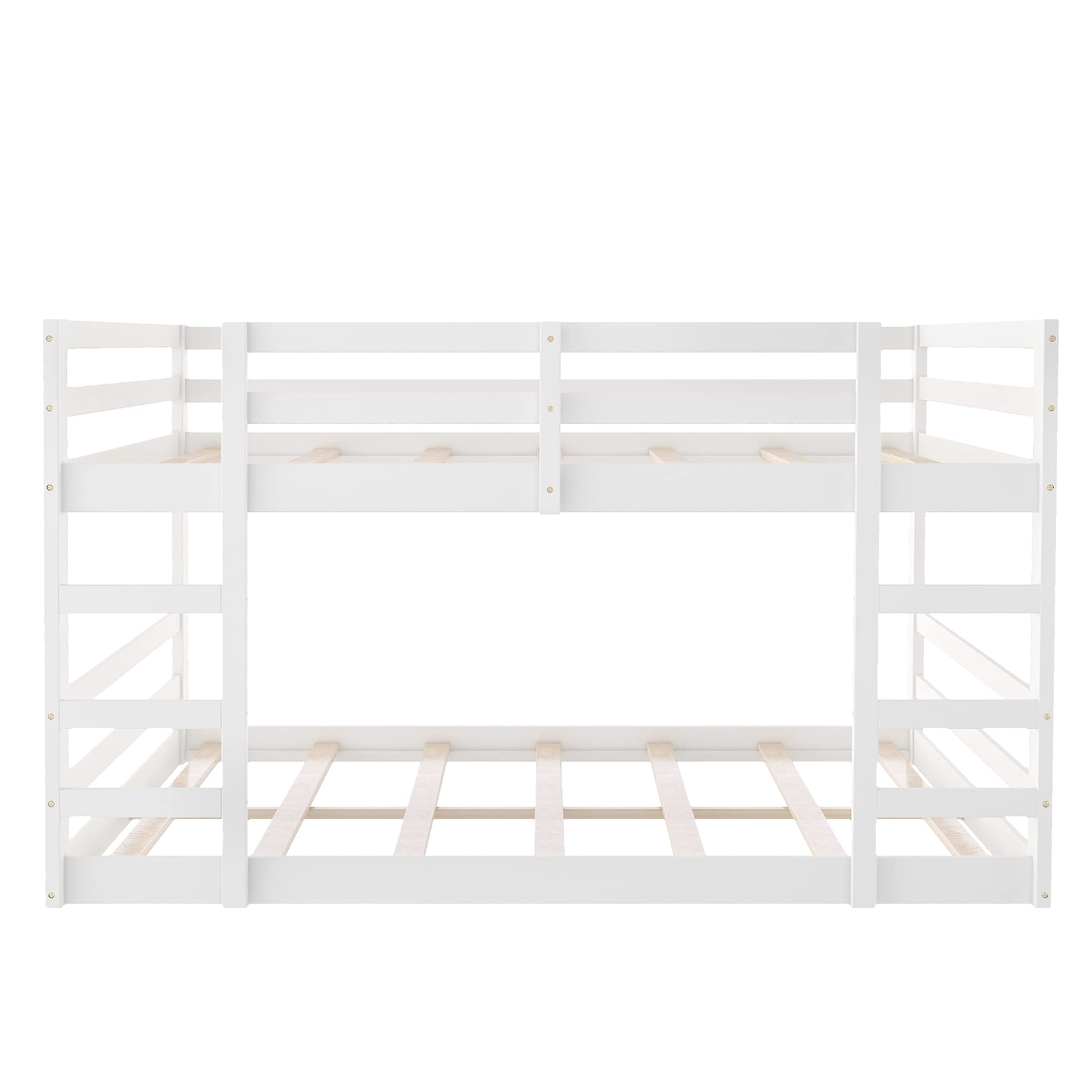 Full Size Wood Bunk Bed with Ladder & Guardrails - Safe Kids Bedroom Furniture for Siblings Sharing Room