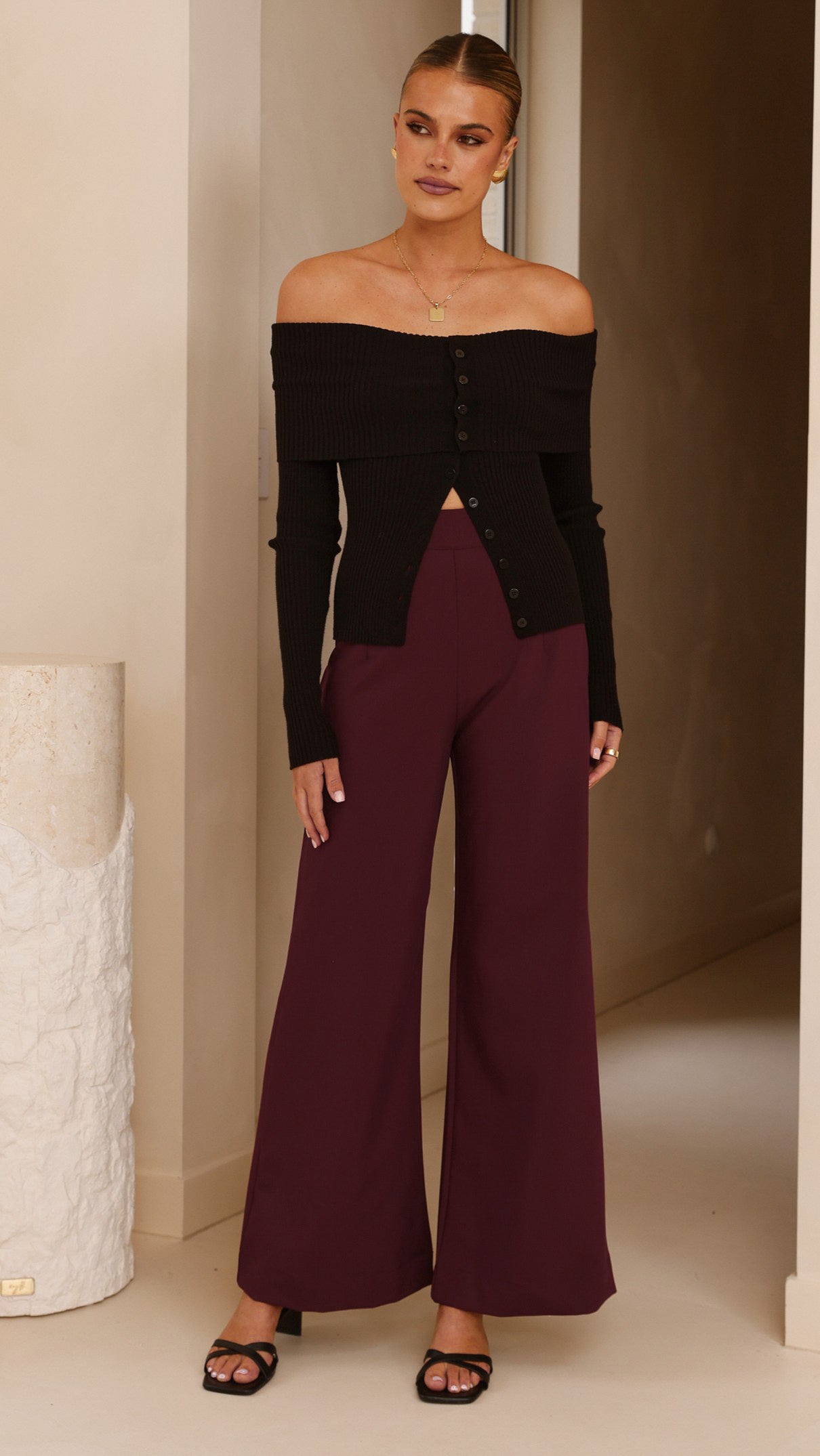 Garciela Pants for Women - Elegant Wine Red High Waisted Trousers | Perfect for Office, Date Night & Casual Outfits