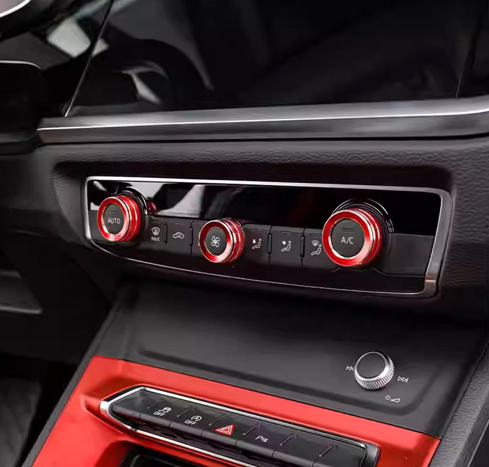 3-Piece Red Aluminum AC Climate Control Knob Covers for Audi 2015-2020 A3 & 2019+ Q3 - Upgrade Interior Accessories for Car Customization & Comfort