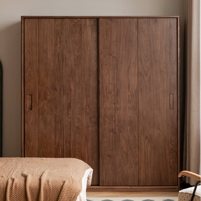 Premium Black Walnut Solid Wood Sliding Door Wardrobe Closet - Modern Bedroom Storage Solution for Home & Office Organization