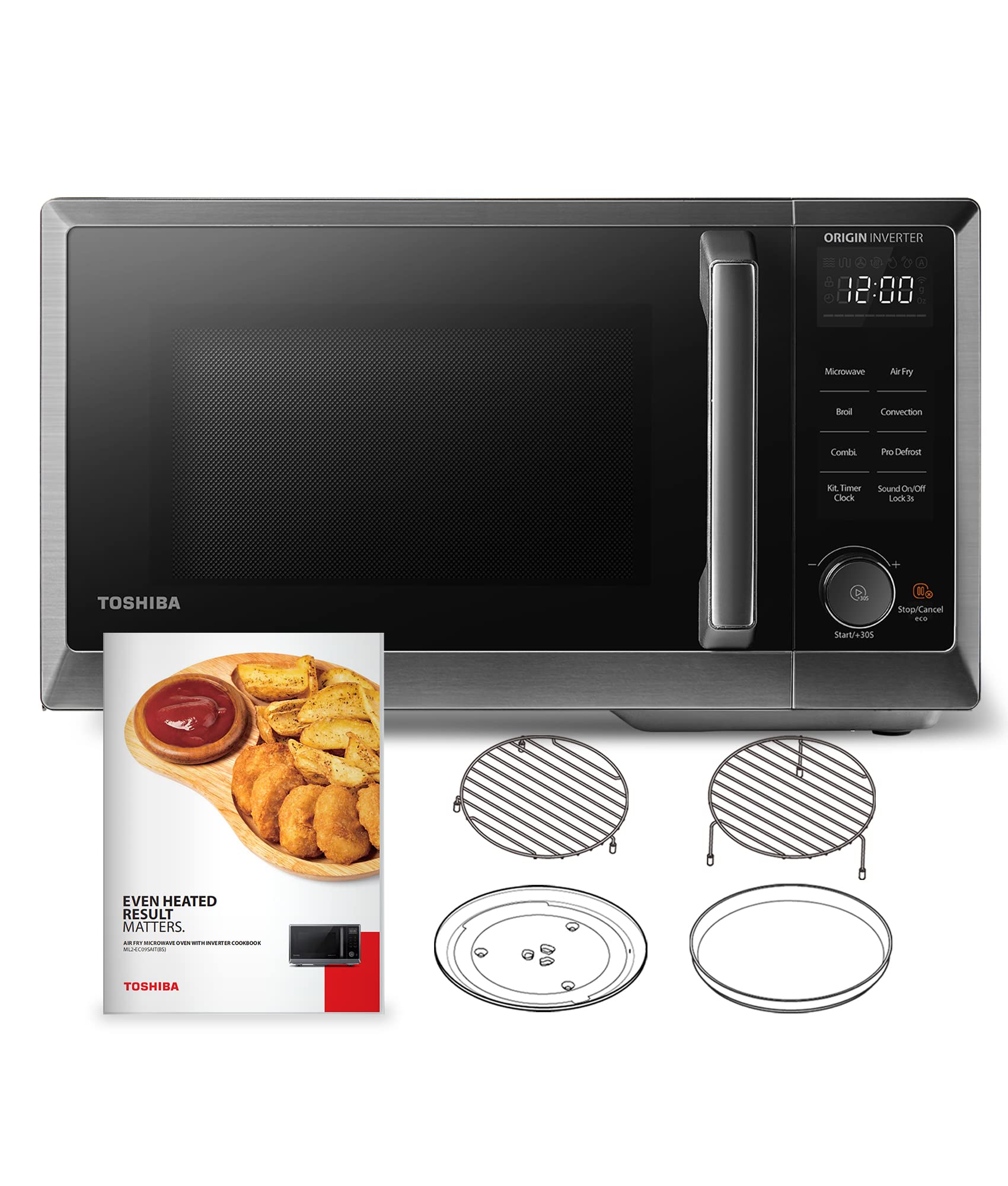 TOSHIBA 6-in-1 Inverter Microwave Oven with Air Fryer, Convection & Broil - Countertop Microwave Oven with 11.3’’ Turntable, 27 Auto Menus, Eco Mode & Sound On/Off - Perfect for Healthy Cooking, Fast Heating & Even Defrosting in Small Kitchens & Dorms
