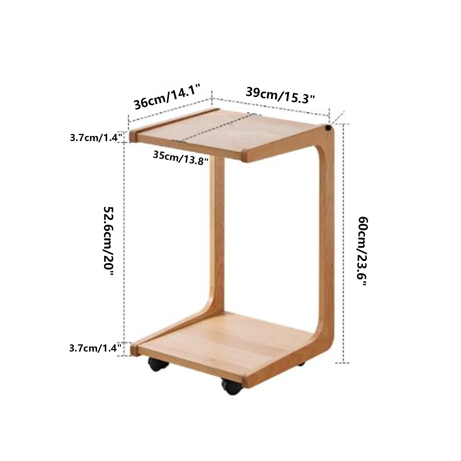 FUFU C-Shaped Side Table with Wheels - 2-Tier Wooden End Table for Sofa, Couch, Bed - Portable Snack Table for Living Room & Bedroom - Perfect for Small Spaces, TV Dinners, and Reading Nooks