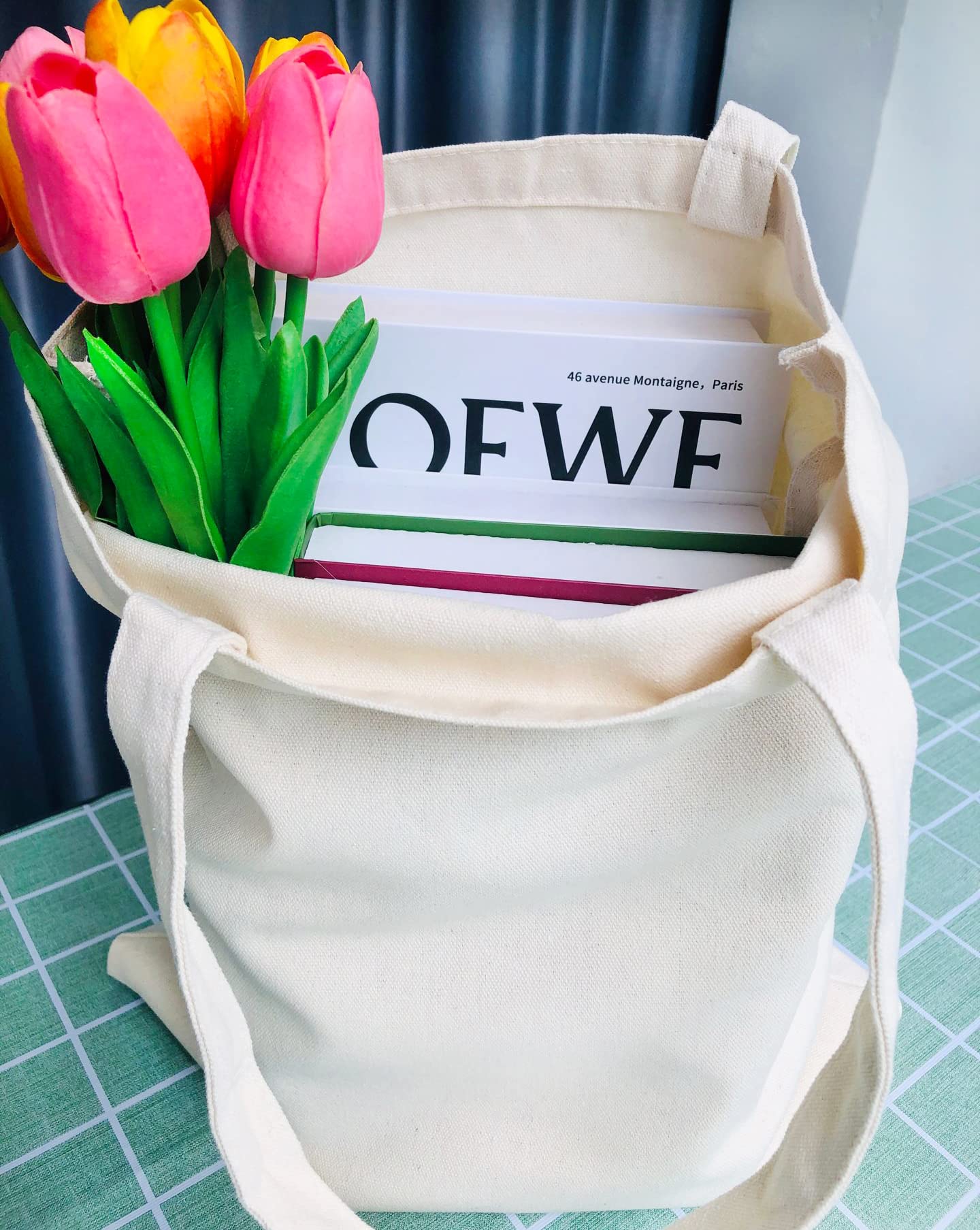 Floral Canvas Tote Bag for Women - Reusable Grocery Shopping Bag with Botanical Print & Cute Cat Design - Perfect for Teachers, Beach Trips & Farmers Market