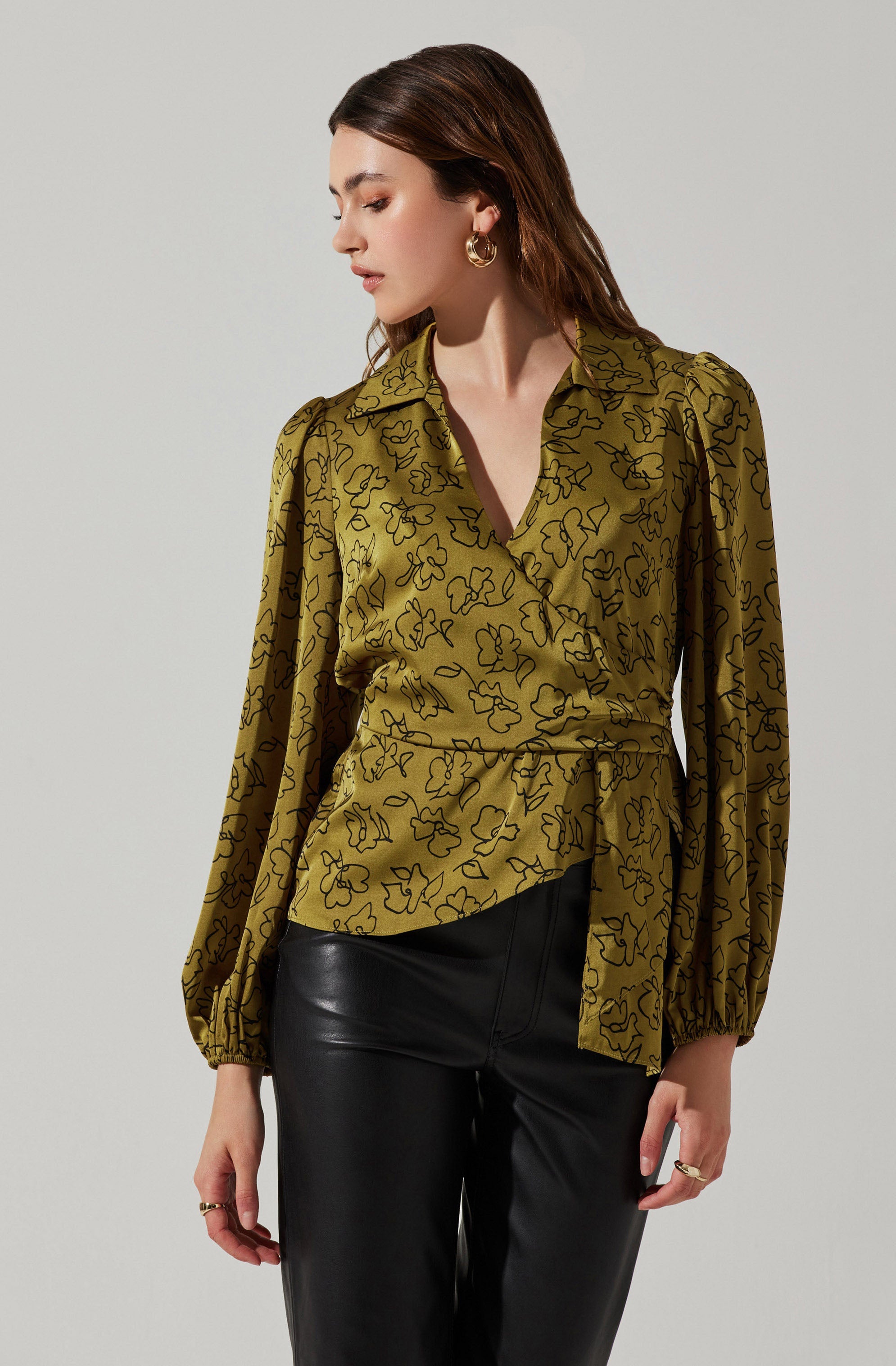 Asymmetrical Collared Floral Wrap Blouse for Women - Stylish Summer Tops for Casual Outings & Date Nights