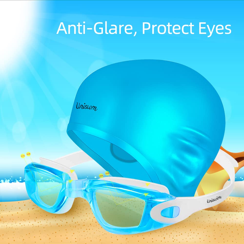**Anti-Fog Swimming Goggles & Silicone Swim Cap Set for Adults – Comfortable, Leak-Proof Swim Glasses & Hat Pack for Pool, Beach & Training**    *(Ideal for Lap Swimming, Open Water, Triathlons & Water Aerobics)*