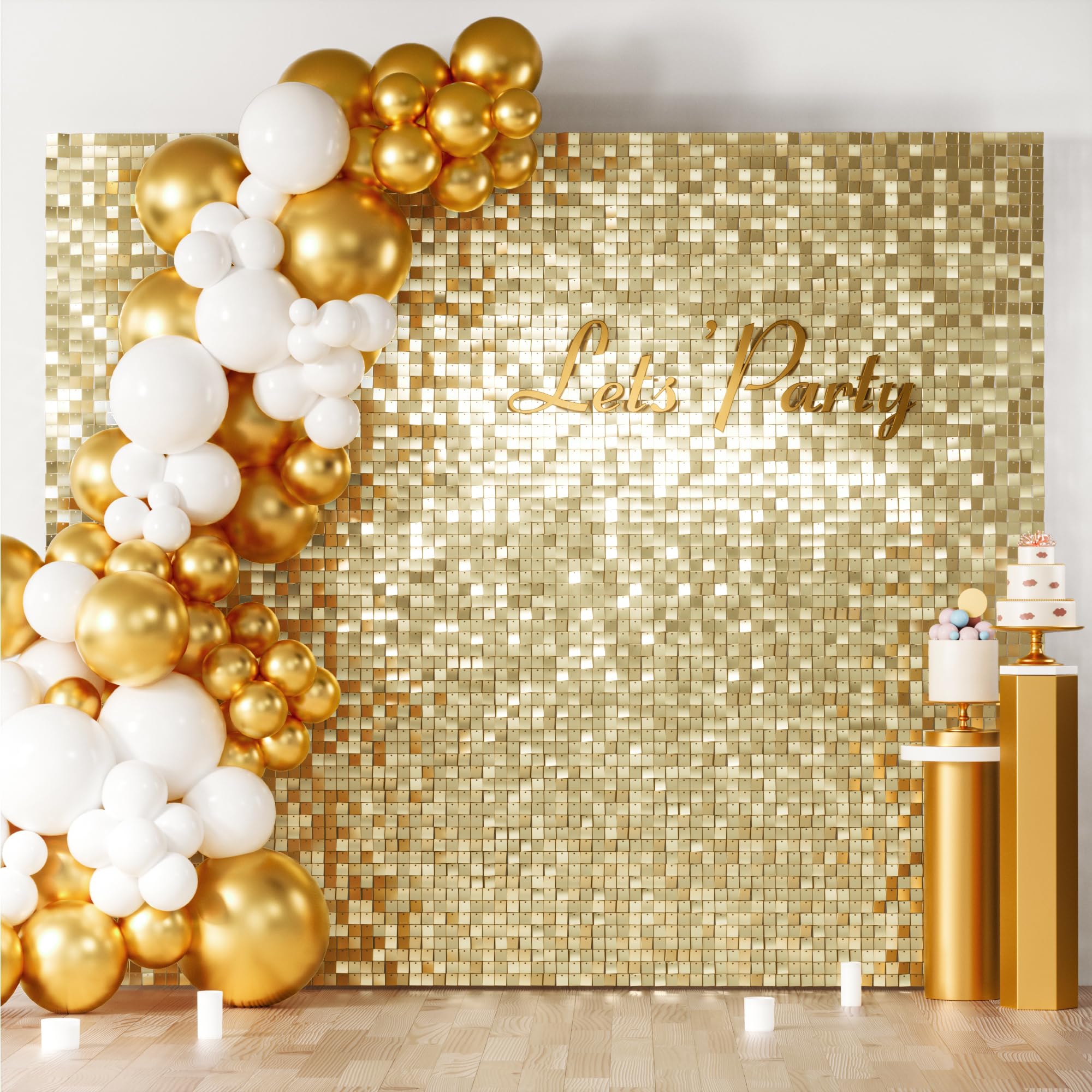 COKAOBE 36-Piece Light Gold Sequin Wall Backdrop Panel - Sparkling Square Shimmer Photo Backdrop for Birthday, Wedding, Anniversary, Graduation & Bachelorette Party Decor | Perfect for Event Photography, Social Media Background & Home Celebration Decorations