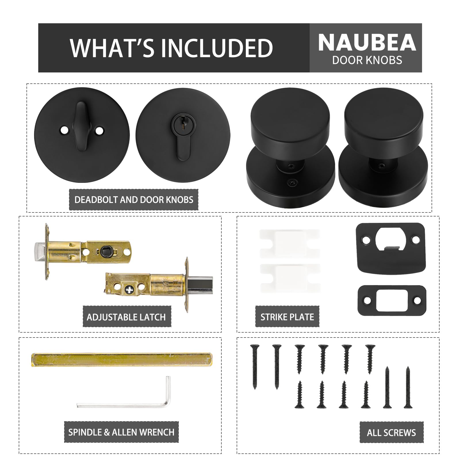 Black Door Knob & Deadbolt Lock Set - Matte Finish for Home Security