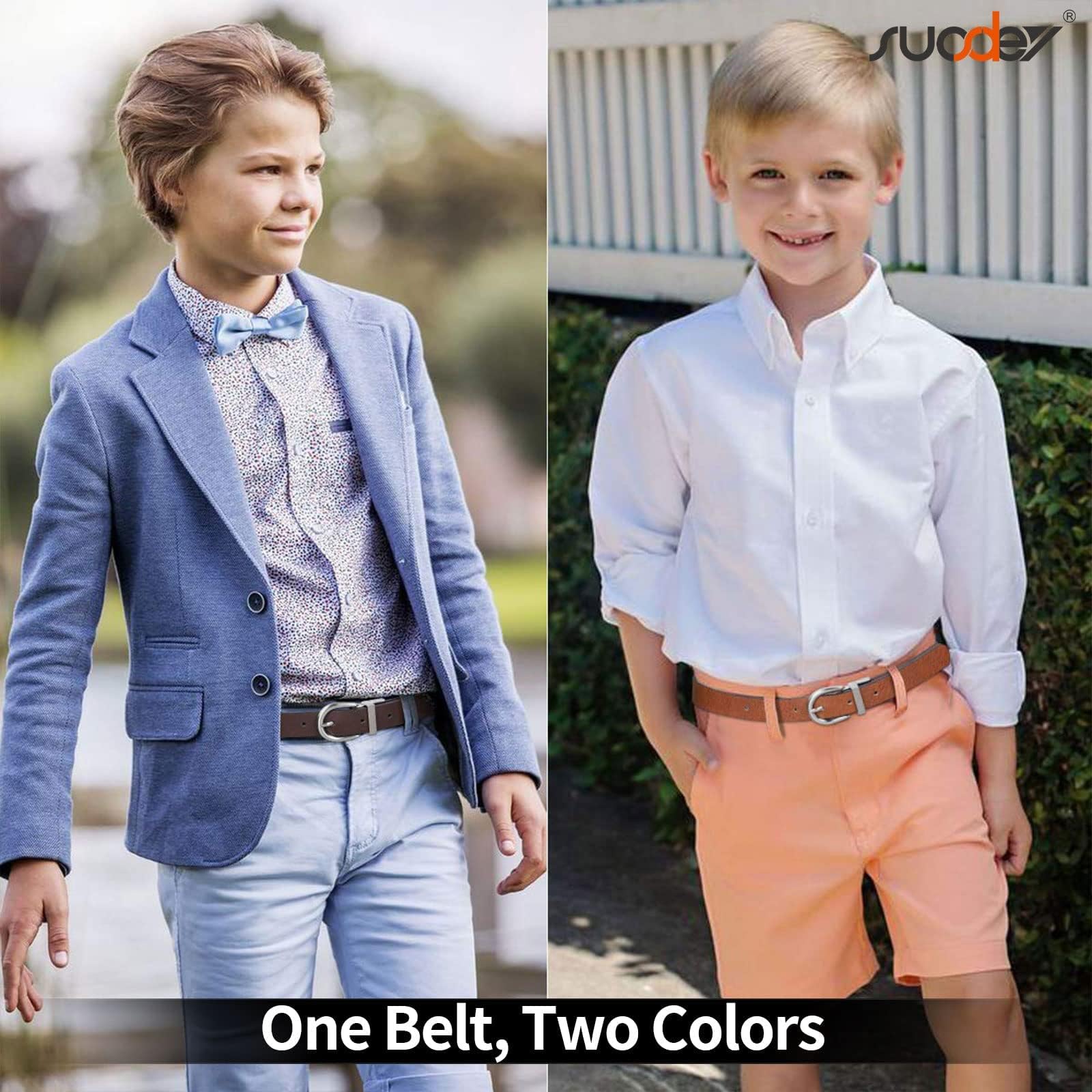 SUOSDEY Reversible Leather Belt for Kids - Adjustable Waistband for Boys & Girls, School Uniform & Casual Jeans - Perfect for Back to School, Daily Wear & Fashion Outfits