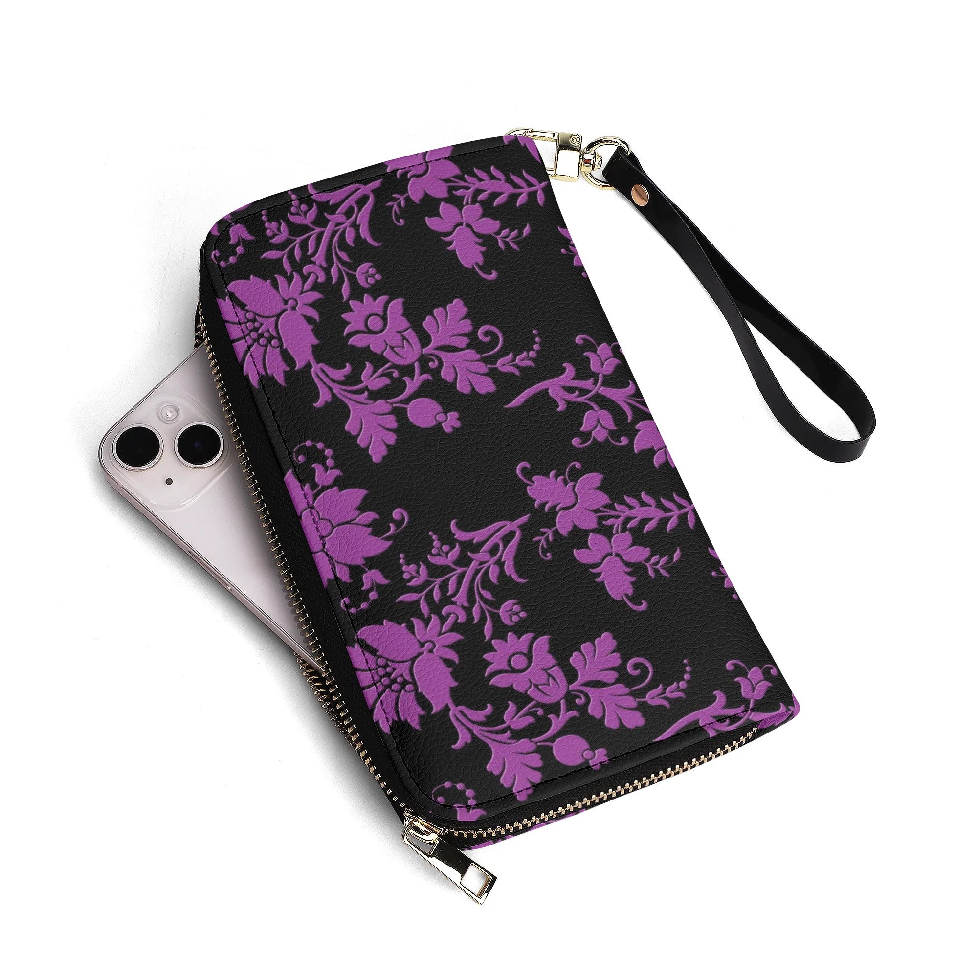 Gothic Purple Floral Leather Wallet for Women - Elegant RFID Blocking Bifold Wallet - Perfect for Daily Use, Travel, and Gift Giving