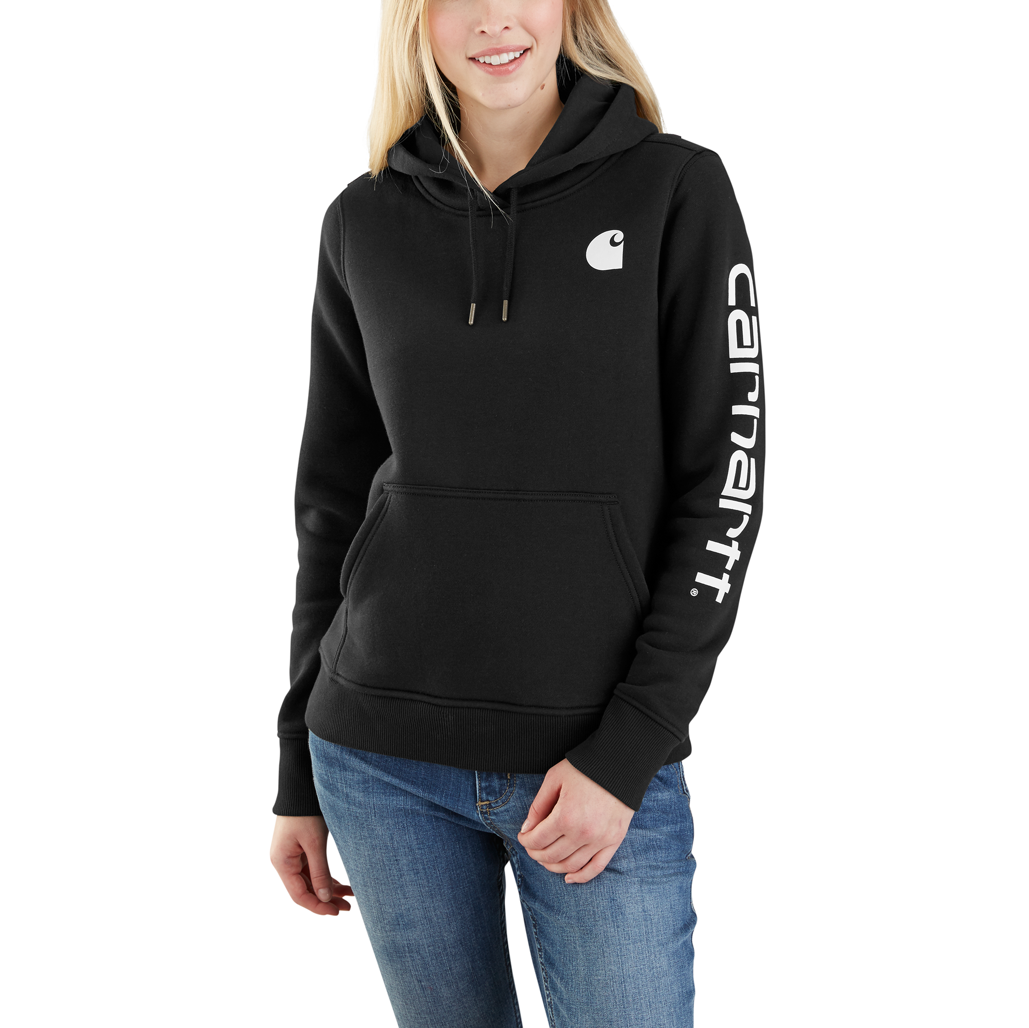 Carhartt Women's Clarksburg Graphic Sleeve Hoodie - Black | Cozy Pullover Sweatshirt for Casual Wear, Work & Outdoor Activities