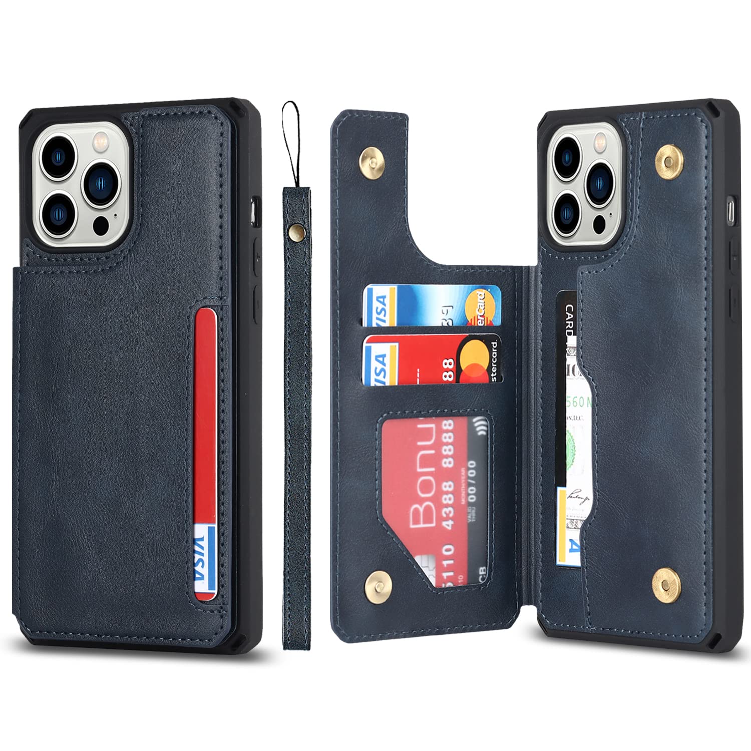 Premium Leather Wallet Case for iPhone 12/12 Pro - Shockproof Protective Cover with Card Holder, Stand & Wrist Strap - Ideal for Men & Women - Perfect for Travel, Work & Everyday Use (Black)