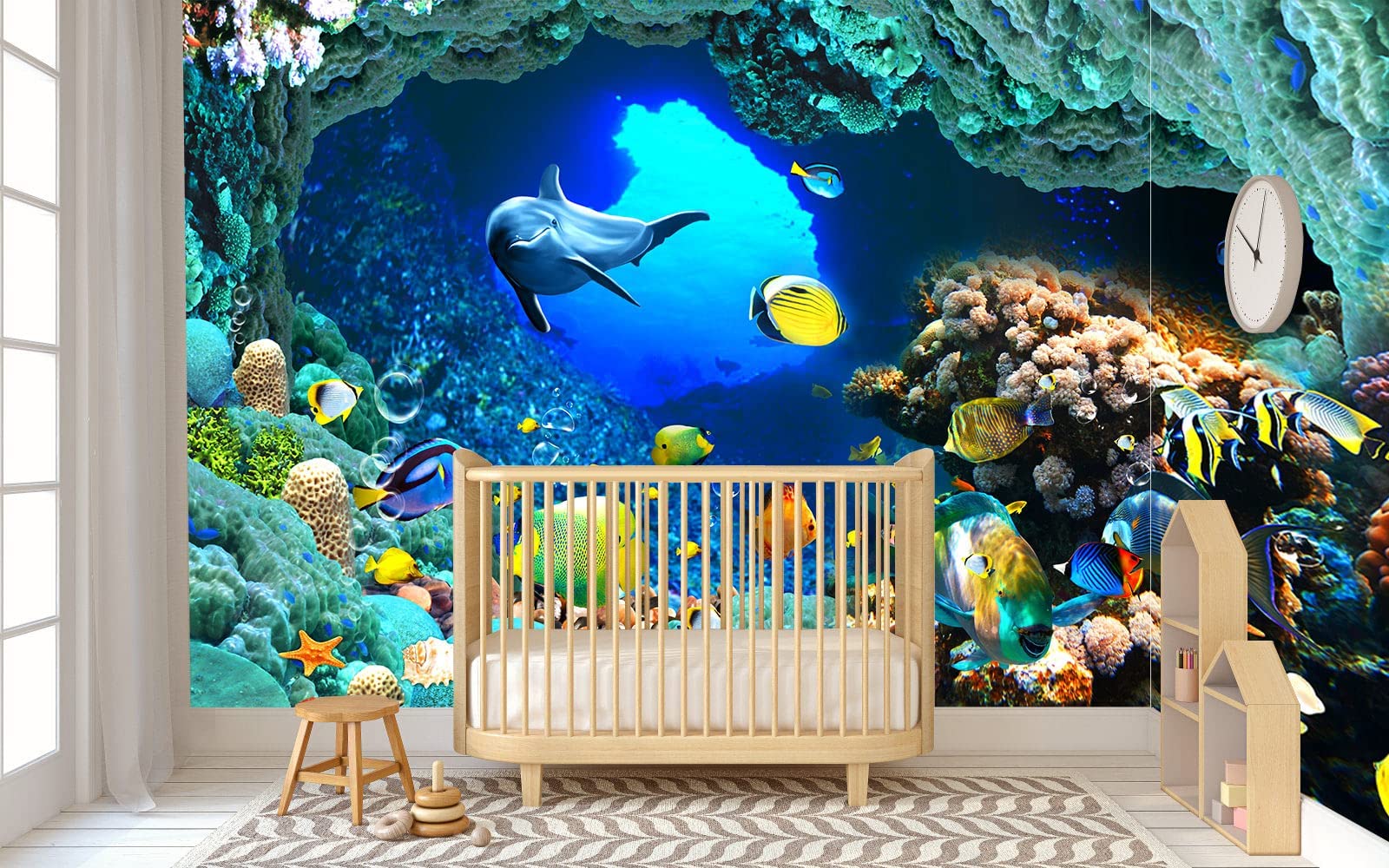 Undersea World Ocean Fish Wall Mural - Waterproof Wallpaper for Living Room, Bedroom & Dining Room Decor | Perfect for Home, Office & Kids Room Wall Design (Not Self-Adhesive)