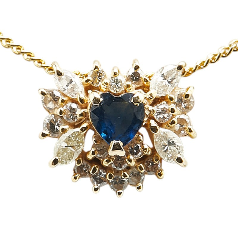 18K Yellow Gold Sapphire Diamond Heart Pendant Necklace for Women - Elegant Jewelry Gift for Valentine's Day, Anniversary & Special Occasions
