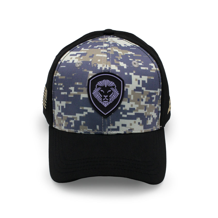 VT Shield Logo Snapback Hat - Navy & Grey Digital Camo Design for Men & Women | Stylish Adjustable Baseball Cap for Outdoor Sports, Casual Wear & Street Fashion