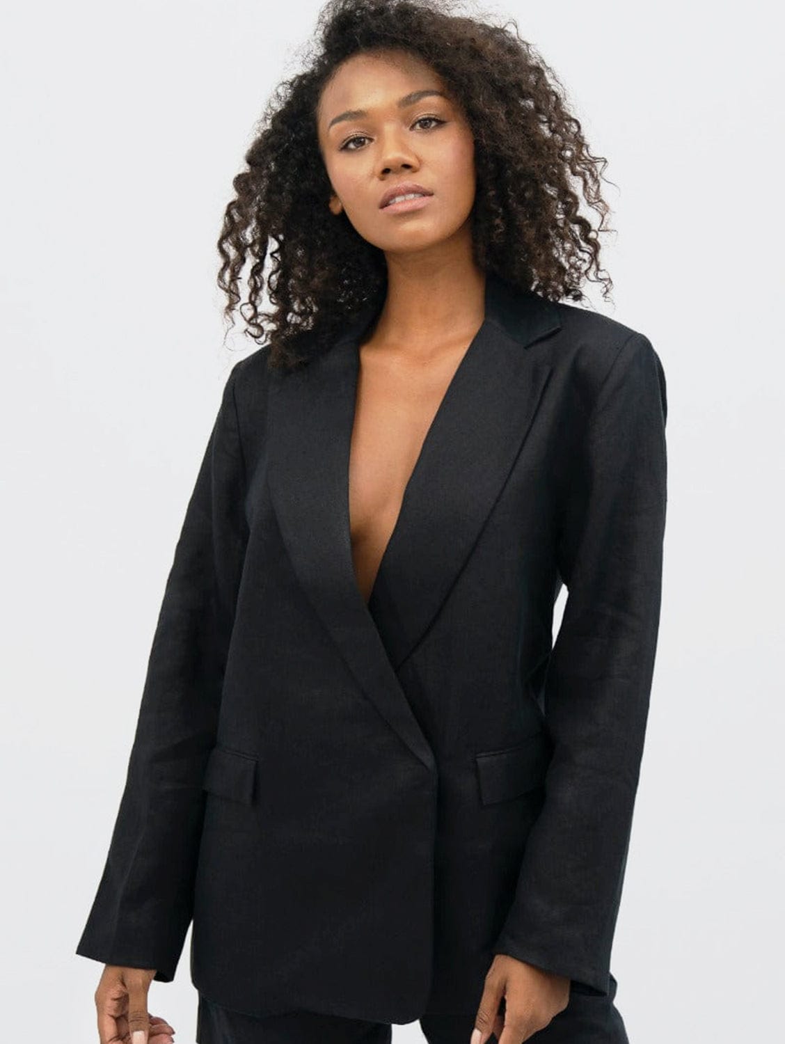 Havana Linen Oversized Blazer for Women - Licorice Black | Lightweight Summer Business Casual Jacket | Perfect for Office, Travel & Date Nights