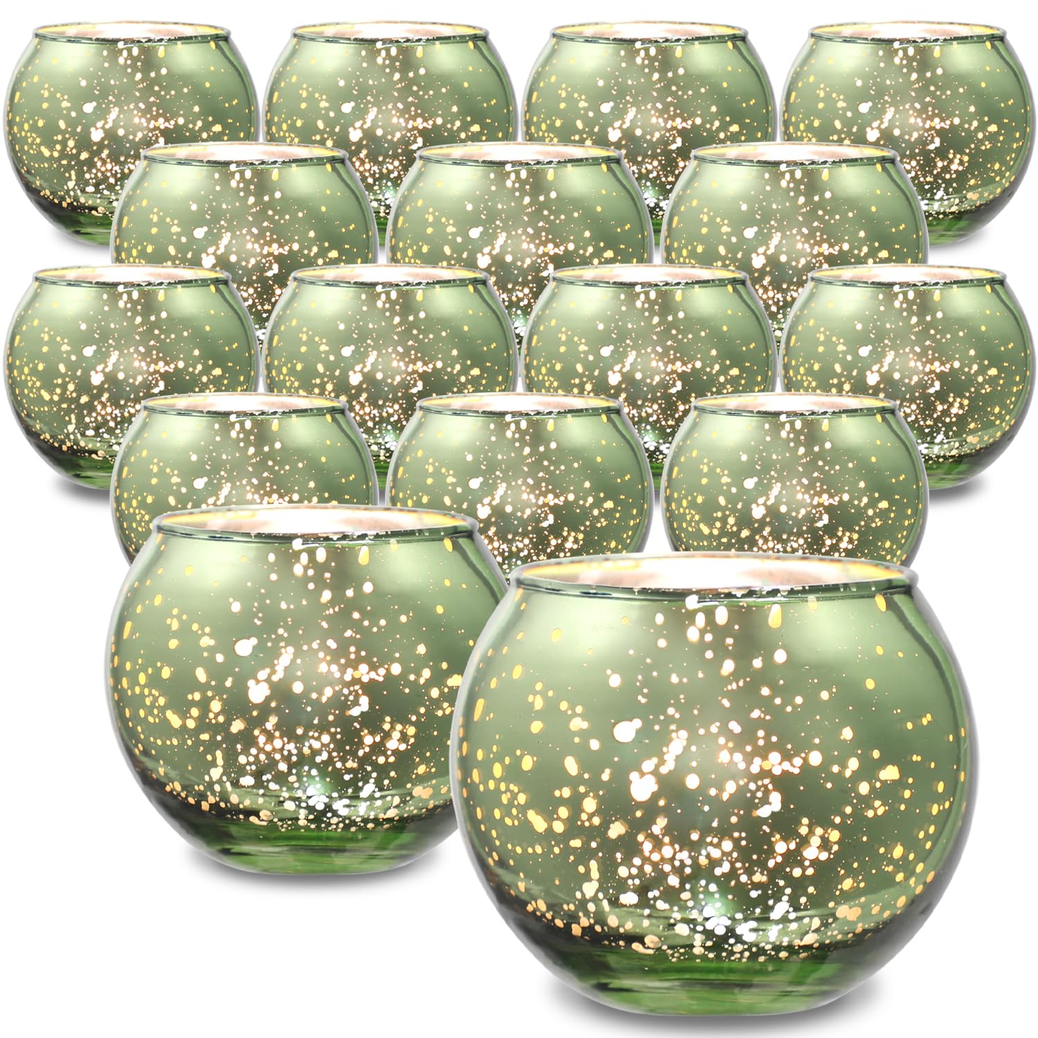 24-Pack Green Speckled Mercury Gold Glass Votive Candle Holders - Bulk Wedding Centerpiece Decor, Valentine's Day Party Supplies & Home Decor Accessories - Perfect for Table Settings, Romantic Dinners, and Holiday Celebrations