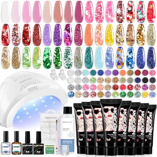 Morovan Poly Gel Nail Kit - 8 Piece Professional Starter Kit with 48W UV Lamp | DIY Nail Extension for Beginners | Perfect for Home Manicures & Salon-Quality Results