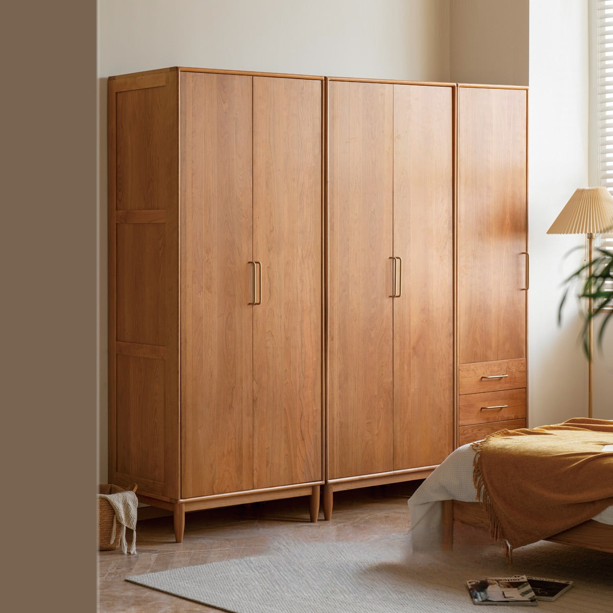 Solid Oak and Cherry Wood Wardrobe - Elegant and Durable Closet for Bedroom, Living Room, or Walk-In Closet Storage