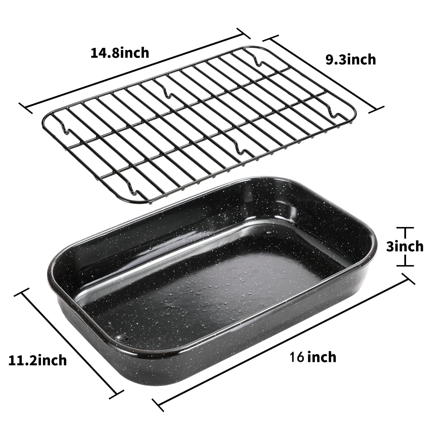 JY COOKMENT 16 x 11 Inch Large Roasting Pan with Rack - Heavy Duty Turkey Roaster Pot for Oven Baking (Up to 20lbs) - Perfect for Thanksgiving, Christmas, and Holiday Family Dinners