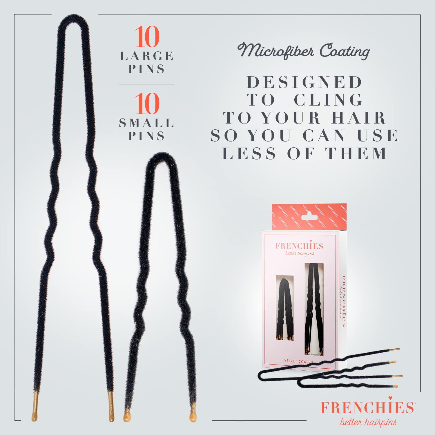Frenchies Ultra Flocked Extra Soft French Twist Hair Pins - 20 Count Black | Secure Hair Pins for Buns, Updos, Hair Extensions & Wigs | Gentle Hold for All-Day Styling - Perfect for Weddings, Parties & Everyday Use