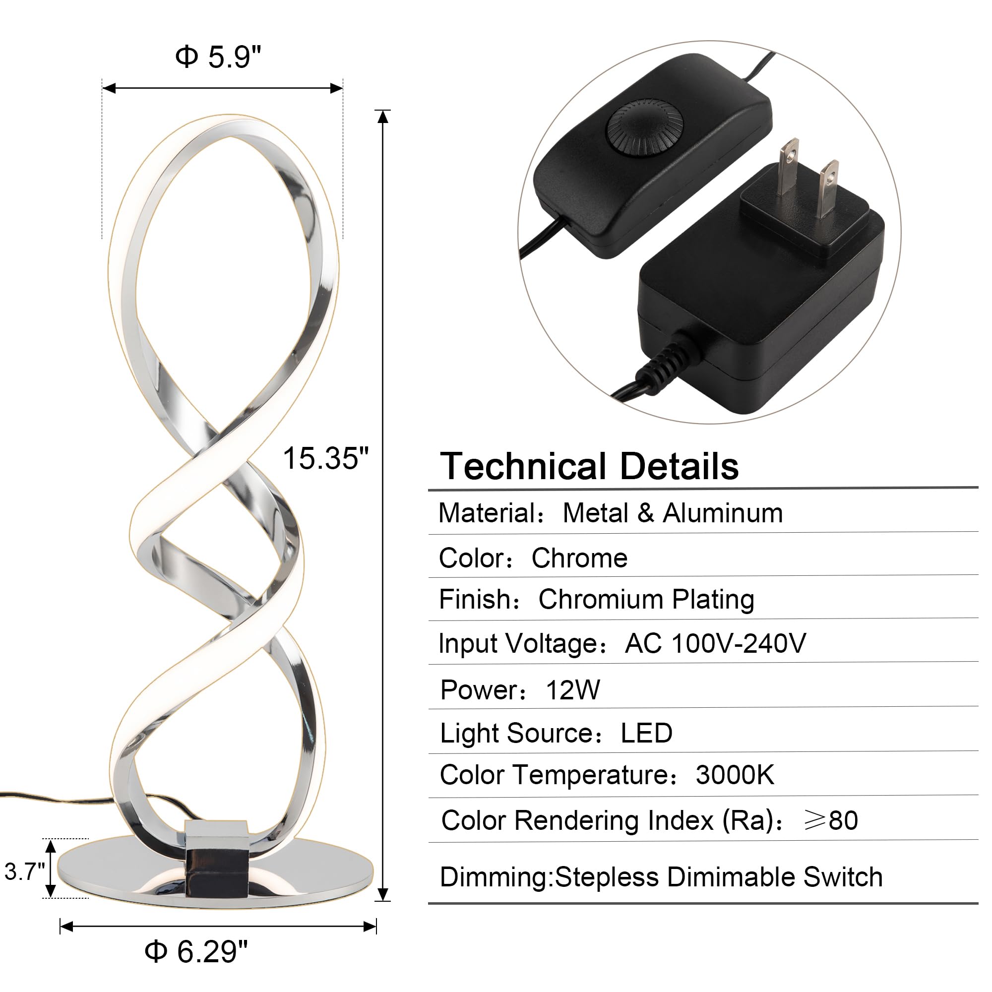 MAYNA LED Spiral Table Lamp - Modern Dimmable Nightstand Light with Stepless Brightness, 3000K Warm White for Bedroom, Living Room, Home & Study | Perfect for Reading, Relaxing & Creating Ambience