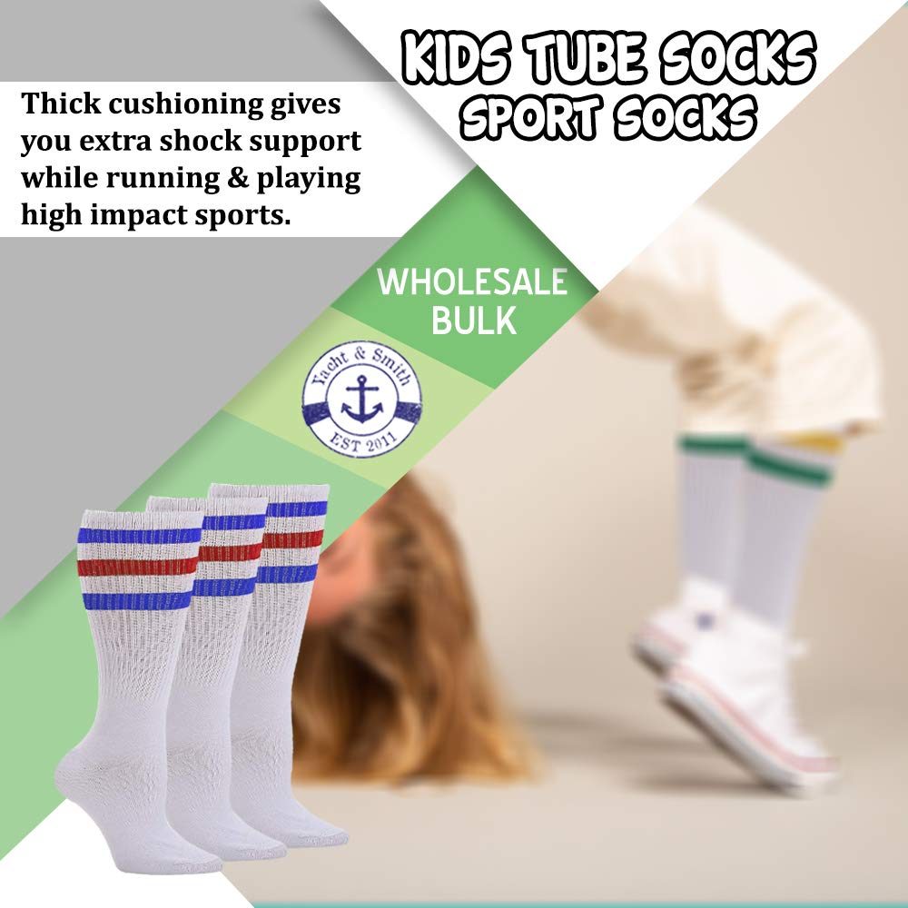 **Yacht & Smith 14 Inch Cotton Kids Tube Socks - Bulk Pack for Boys & Girls (Size 4-6) - Comfortable Sport Socks for School, Running & Daily Wear**