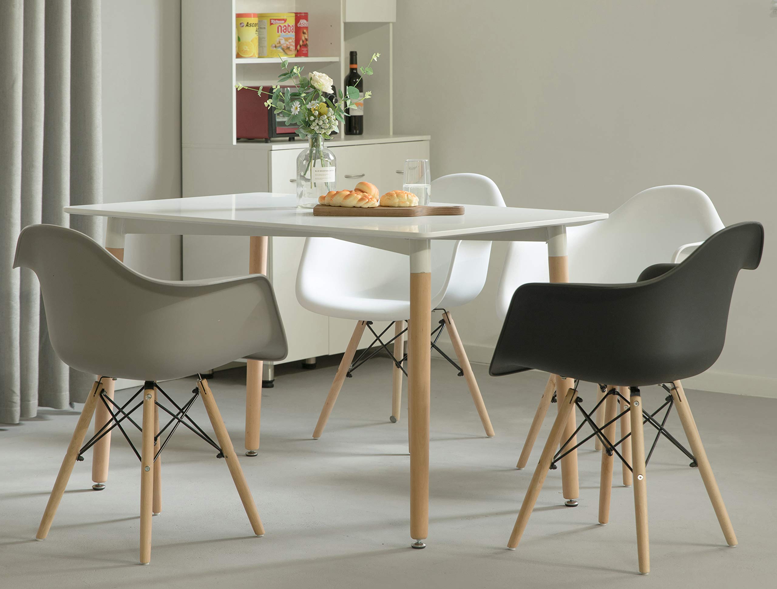 Mid-Century Modern 4 Ft. Rectangular Dining Table - White Plastic Top & Solid Beech Wood Legs | Perfect for Small Spaces, Apartments, and Contemporary Dining Rooms