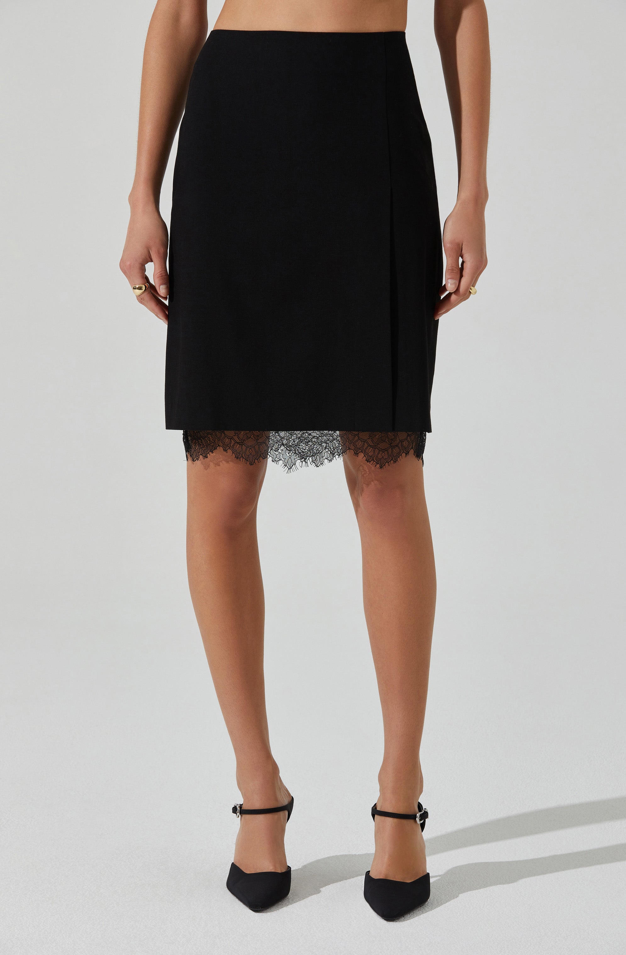 Itzayana Women's Lace Trim Pencil Skirt - Slim Fit Mid-Length Office Work Dress for Business, Party & Formal Occasions
