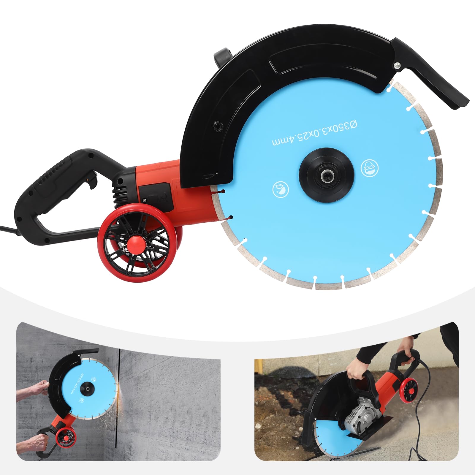 4000W Electric Concrete Saw with Water Fed Dust Suppression - 3000rpm Masonry Circular Saw for Cutting Stone & Granite - Includes 14