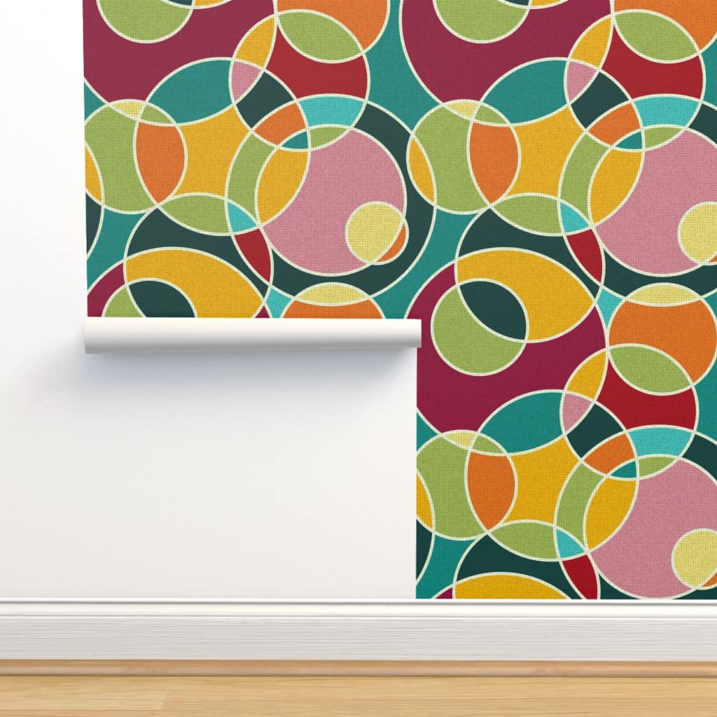 Peel & Stick Removable Wallpaper Samples - Bohemian Circles Design in Pink, Green, Blue, Yellow, Red & Orange | Custom Wallpaper Swatches by Spoonflower | Perfect for Nursery, Bedroom & Home Decor