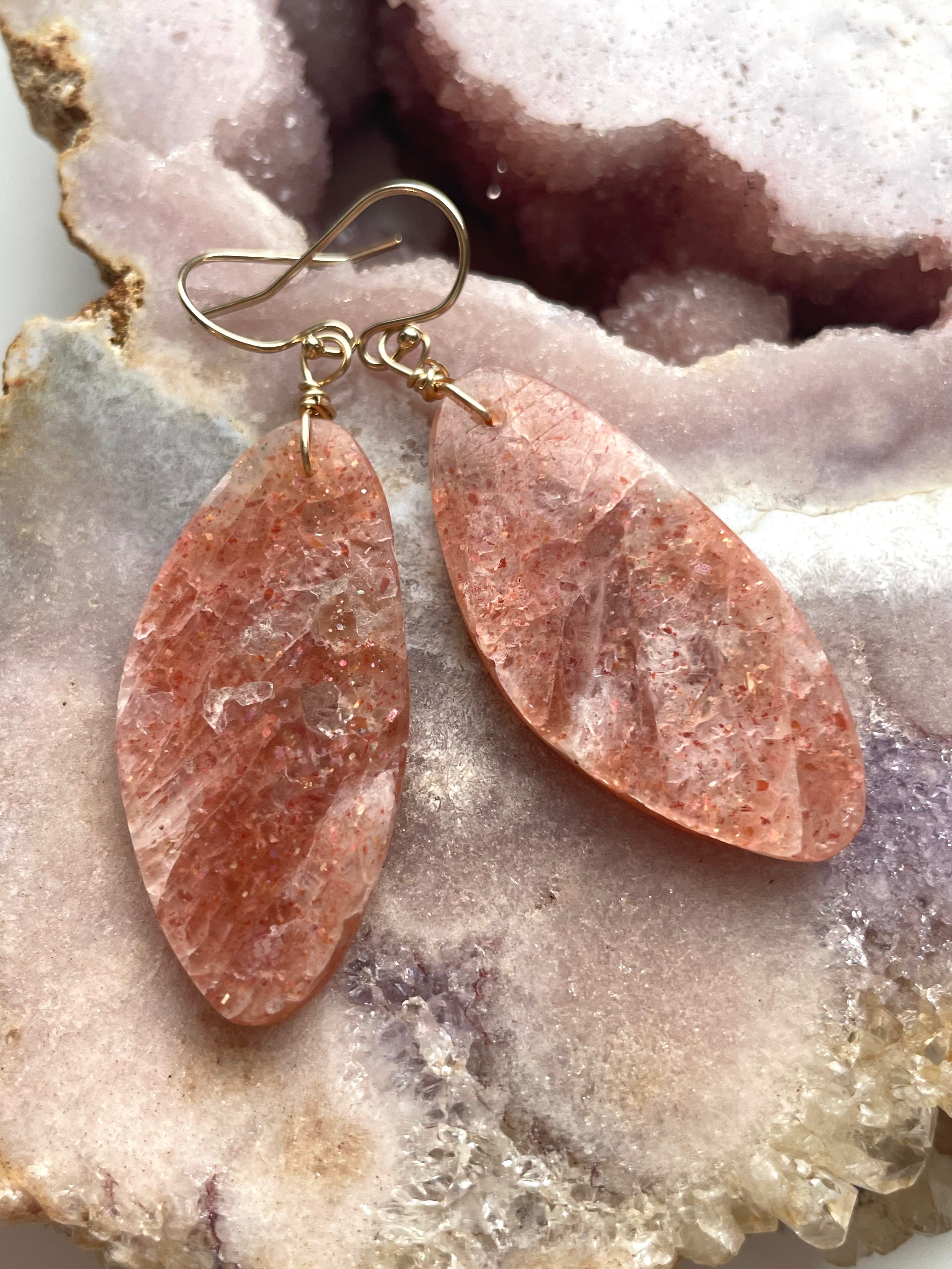 Orange Sunstone Gold Filled Statement Crystal Gemstone Threader Earrings for Women | Elegant Boho Jewelry for Parties, Weddings & Everyday Wear