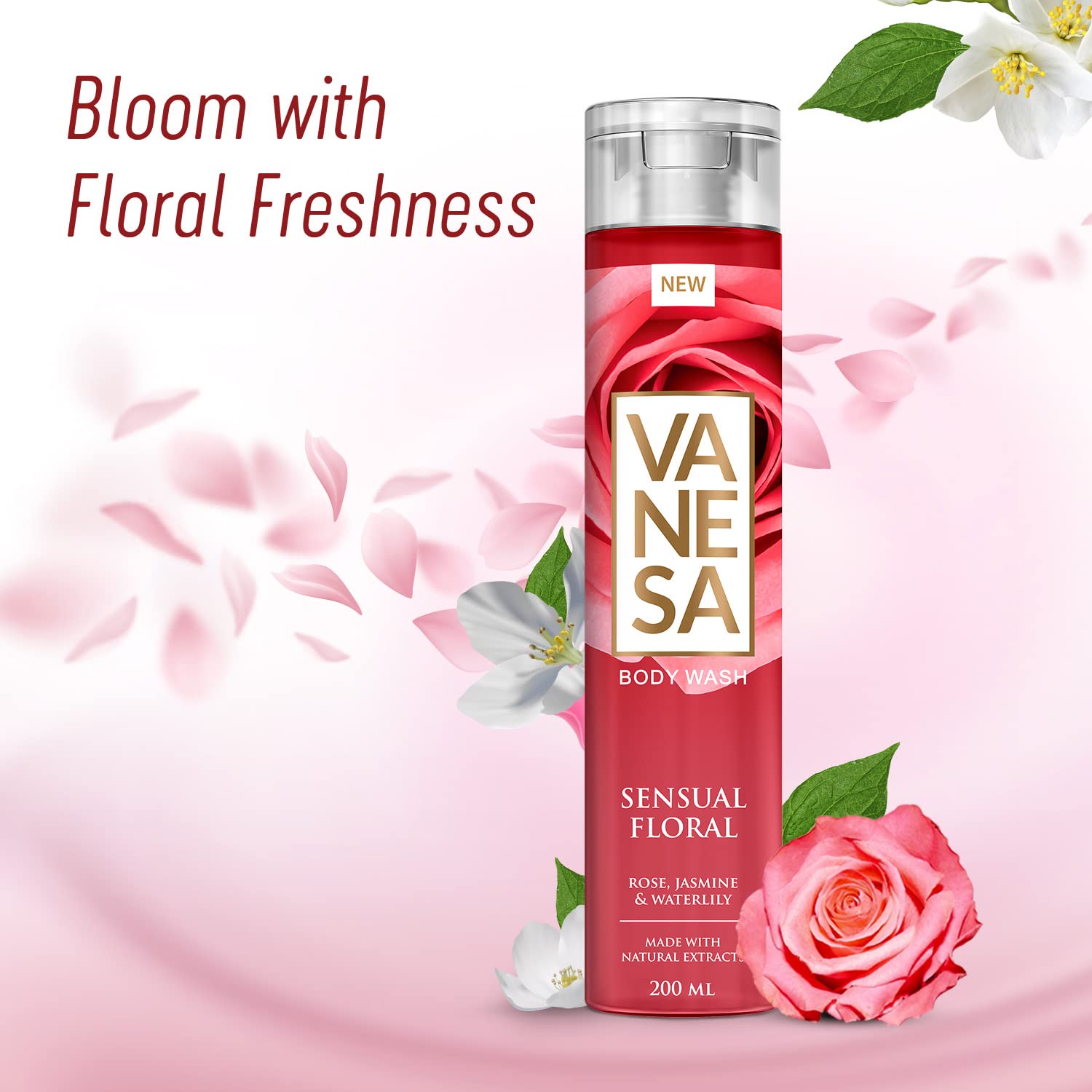 VANESA Sensual Floral Body Wash - 200ml Each (Pack of 2) | Floral Scented Shower Gel for Women | Moisturizing & Gentle Cleanser for Daily Use | Perfect for Relaxing Baths & Aromatherapy