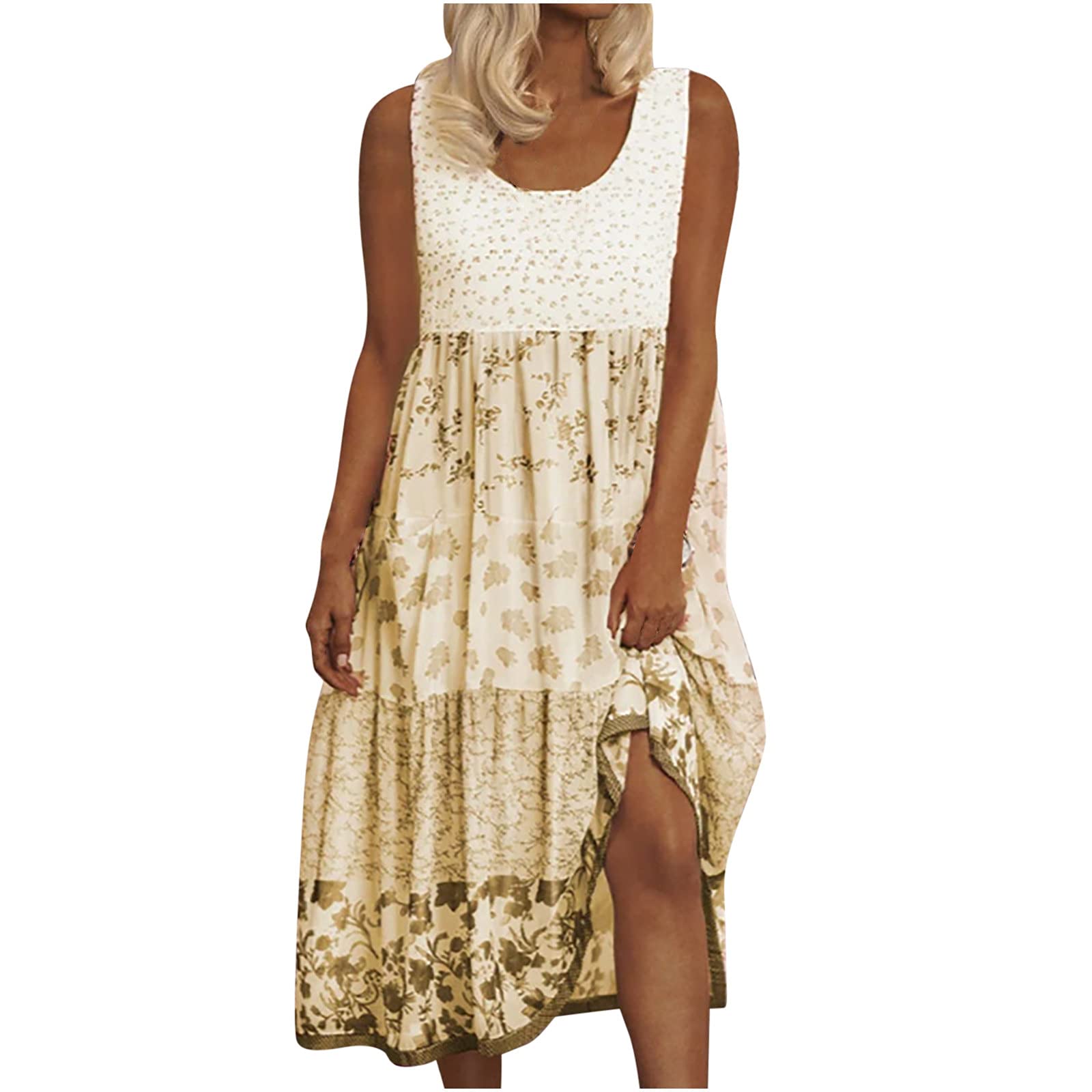 Women's Floral Summer Sundress - Loose Flowy Tank Dress to Hide Belly Fat | Casual Beach Dress for Vacation, Tropical Outfit, Plus Size Friendly