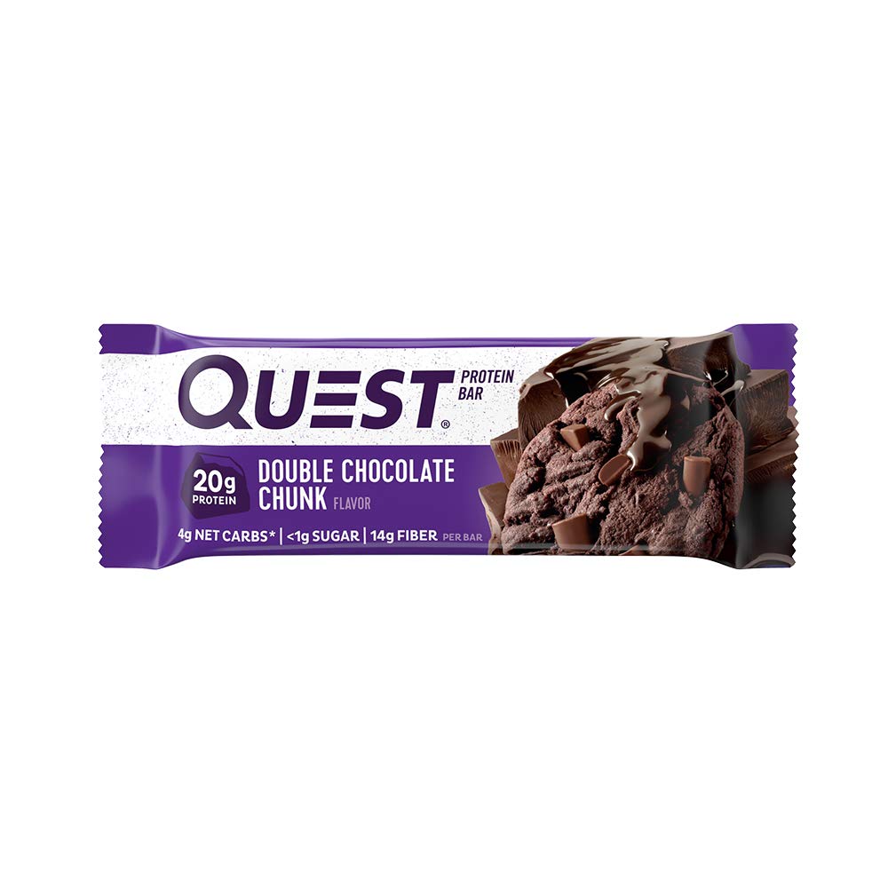 Quest Nutrition Protein Bar - Double Chocolate Chunk, 20g Protein, 4g Net Carbs, 180 Calories, Gluten Free & Soy Free, High Protein Low Carb Snack for Weight Loss, Keto Diet & Post-Workout Recovery (2.1oz, 1 Count)