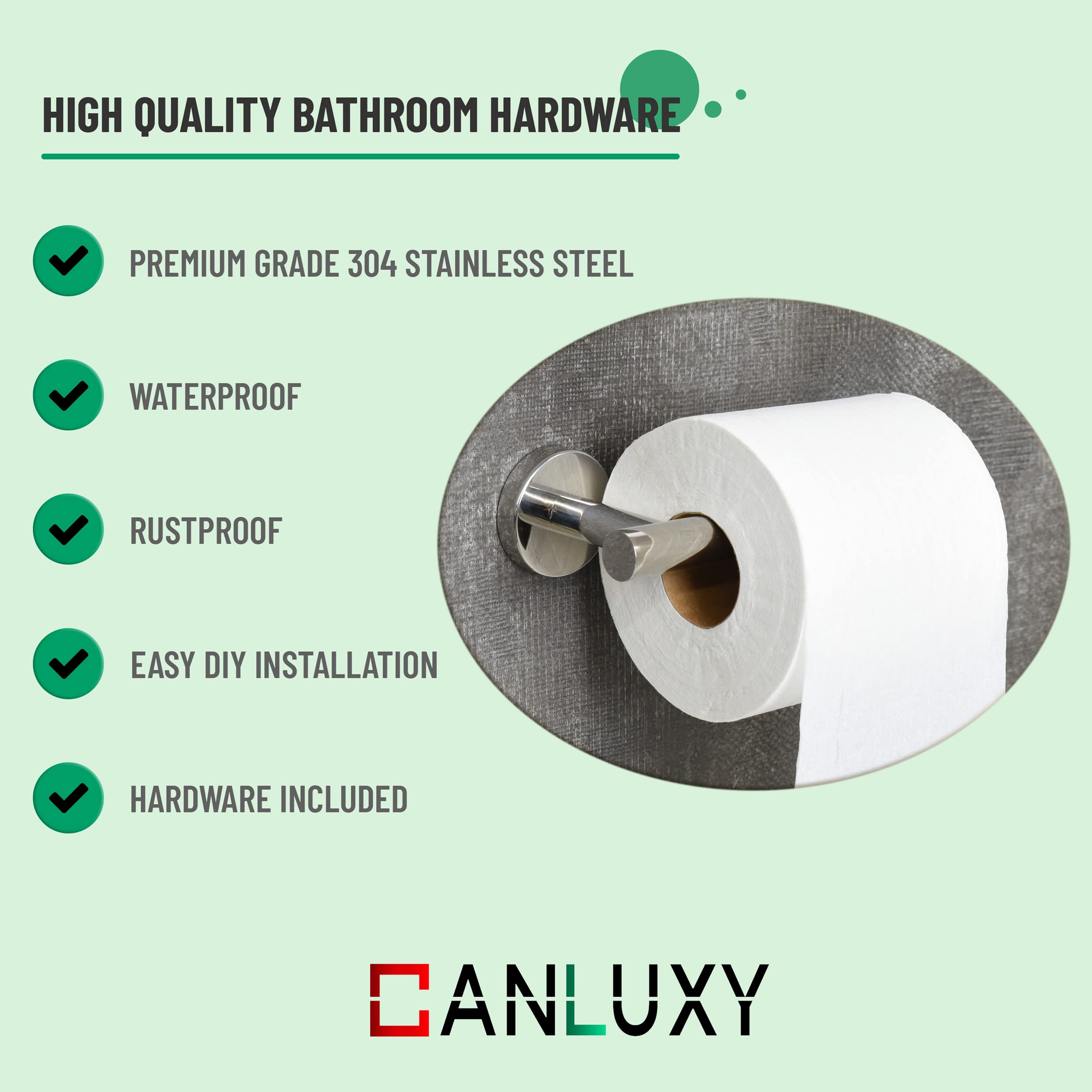 Stainless Steel Toilet Paper Holder Wall Mount - 304 Chrome Bathroom Tissue Roll Holder with Paper Towel Holder & 2 Clear Hooks for Toilet, Bathroom, Kitchen - Durable & Rustproof Bathroom Accessory Set for Home Decor & Organization