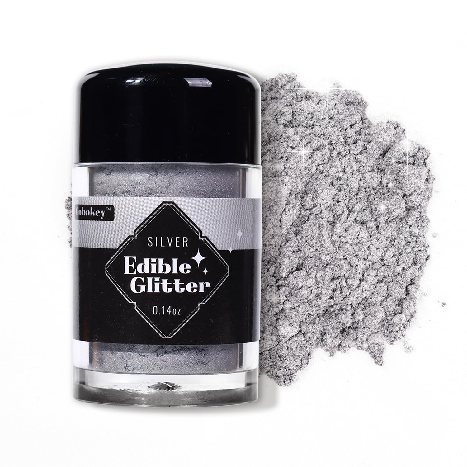 Edible Glitter Powder 4g - Food Grade Silver Gray Luster Dust for Baking, Cake Decorating, Fondant, Chocolate & Cookies | Safe for Cocktails & Drinks | Perfect for Party Desserts, Wedding Cakes & DIY Treats