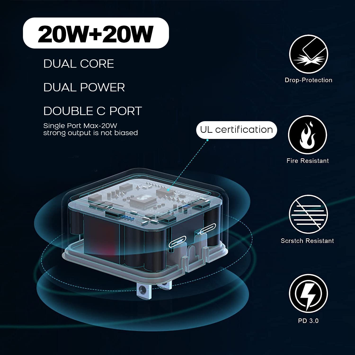 40W MFi Certified Fast Charger for iPhone 14/13/12/11/X Series - Dual USB C Wall Charger with 10FT Lightning Cable - High Speed Charging for Home, Office & Travel - Perfect for iPhone Users Who Need Fast Charging On The Go