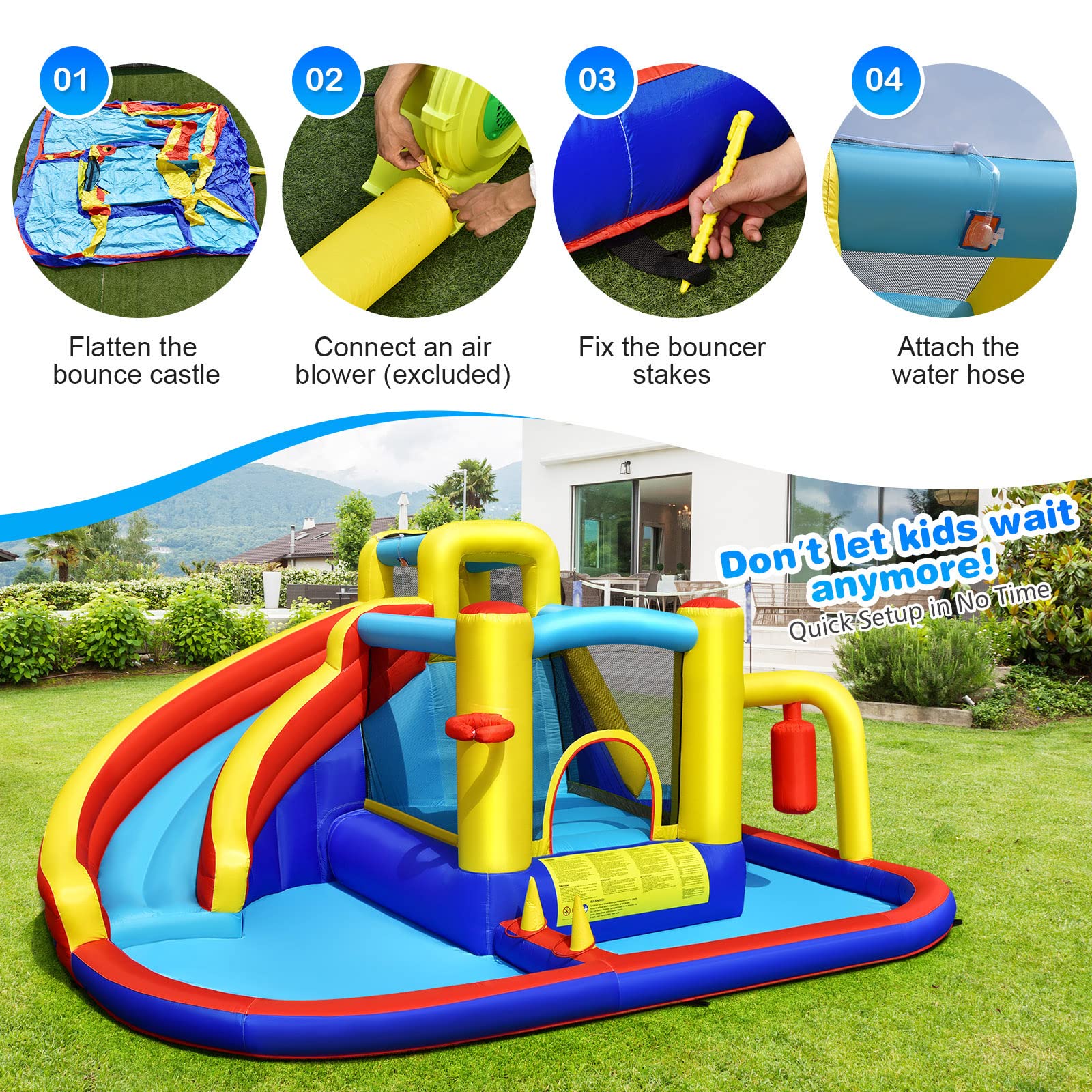 **HONEY JOY 7-in-1 Inflatable Water Slide & Bounce House for Kids & Adults - Giant Blow Up Water Park with Splash Pool, Outdoor Backyard Fun (Blower Not Included) - Perfect for Summer Parties, Birthdays, and Family Gatherings**