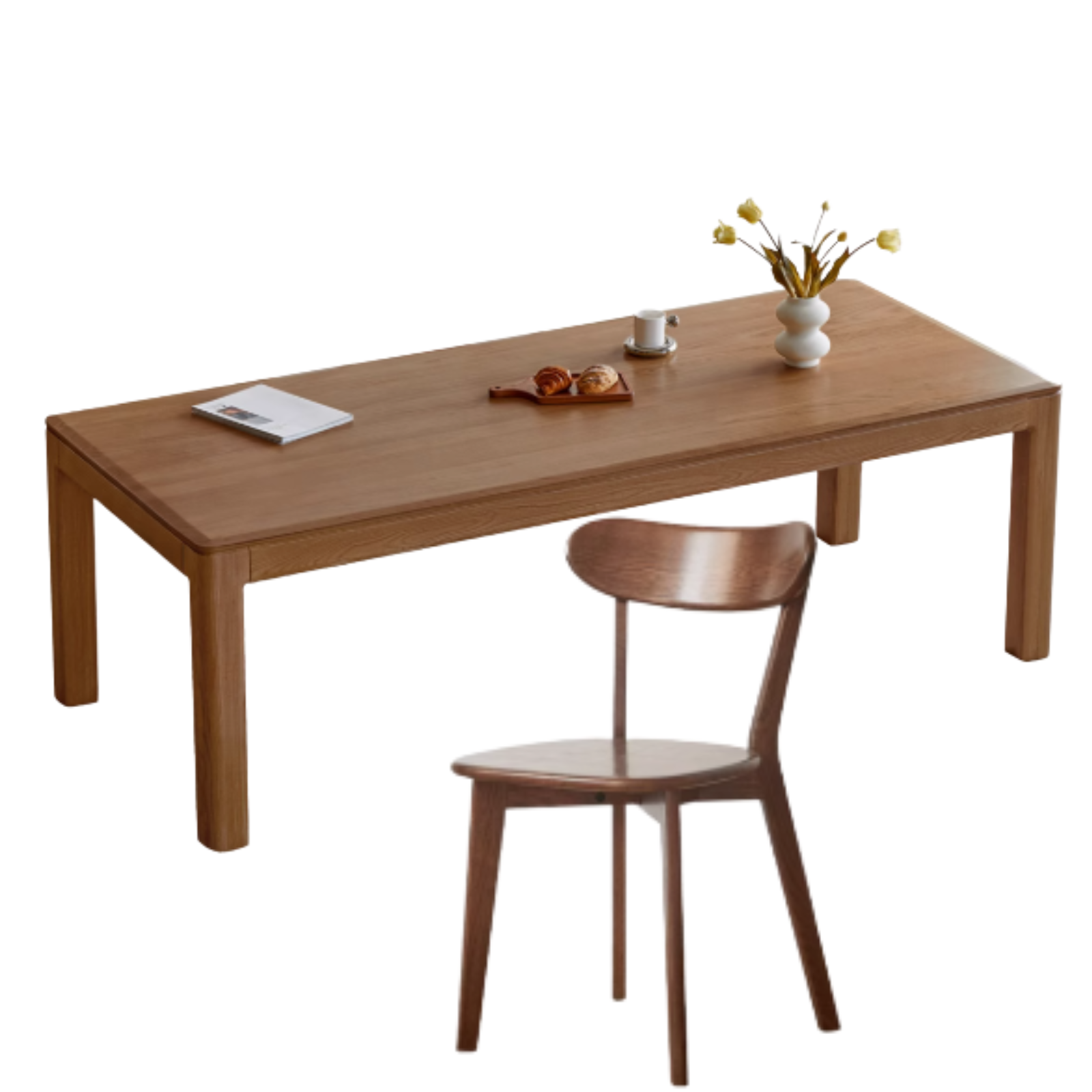 94.5x39.4x29.9 inch / 240x100x76 cm / Walnut color / Red Oak Dining table + 4 chairs