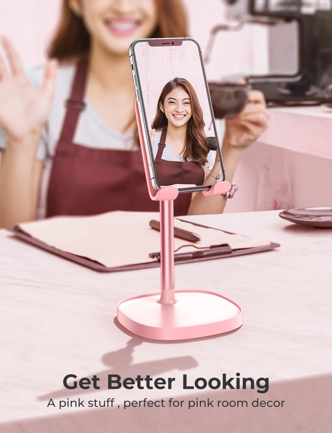 **LISEN Pink Kitchen & Desk Accessories Set - Kawaii Vanity Decor for Women, Adjustable Height Angle Office Supplies - Perfect for Home, Office & Gift Giving**