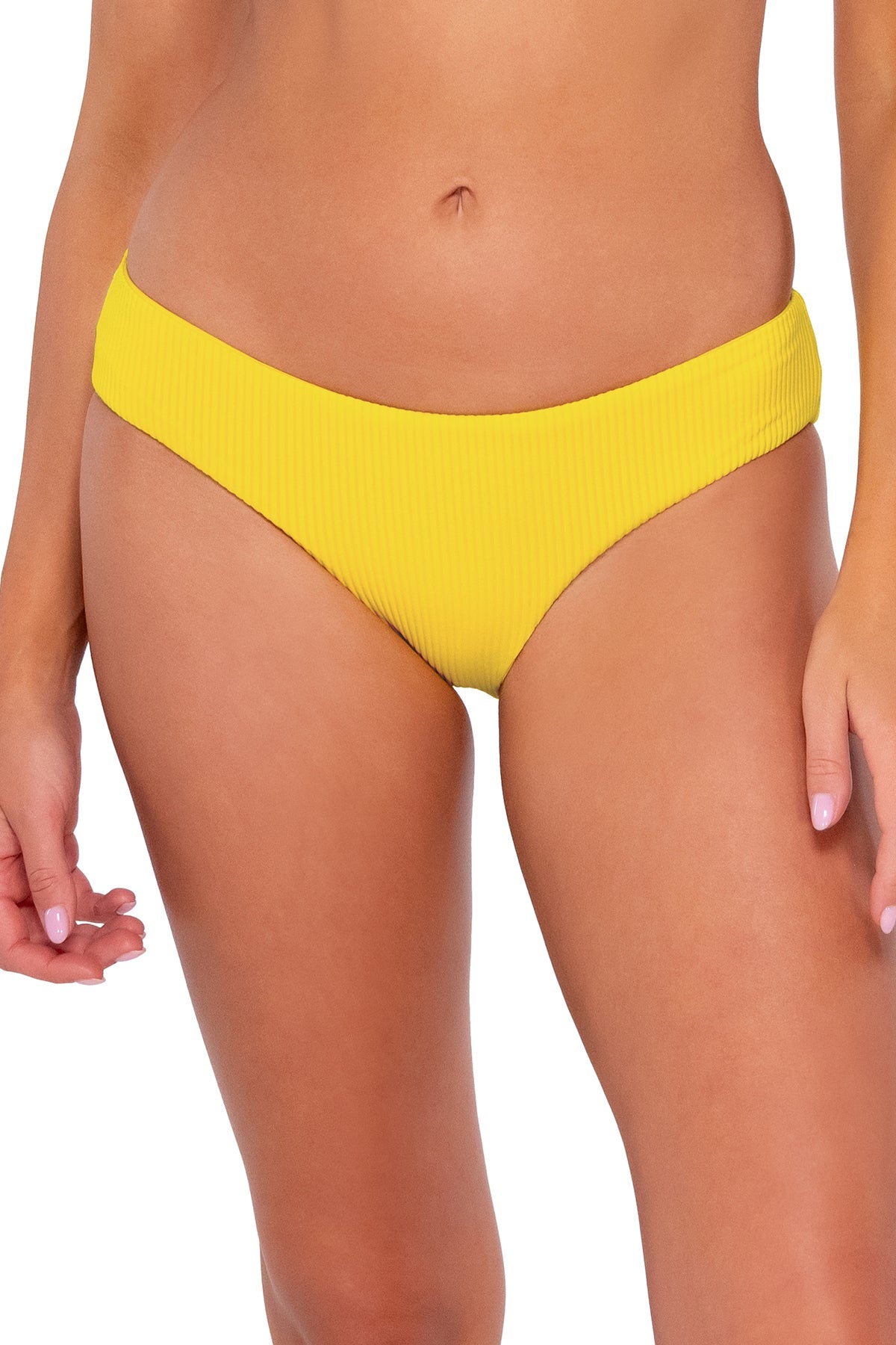 Lemon Zest Sandbar Reversible Hipster Bikini Bottom for Women | Alana Ribbed Swimwear | Beach Vacation, Pool Party, Summer Fashion