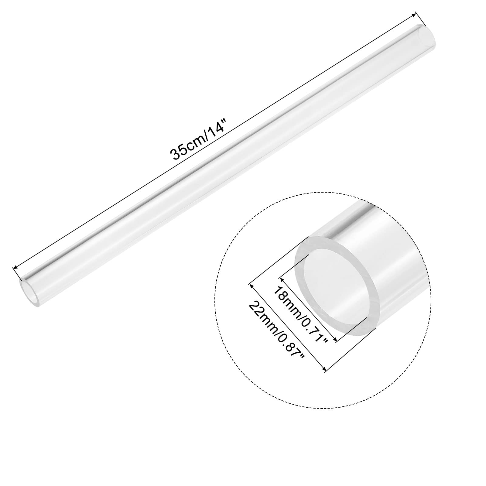Clear Acrylic Pipe Tube 18mm ID 22mm OD 14