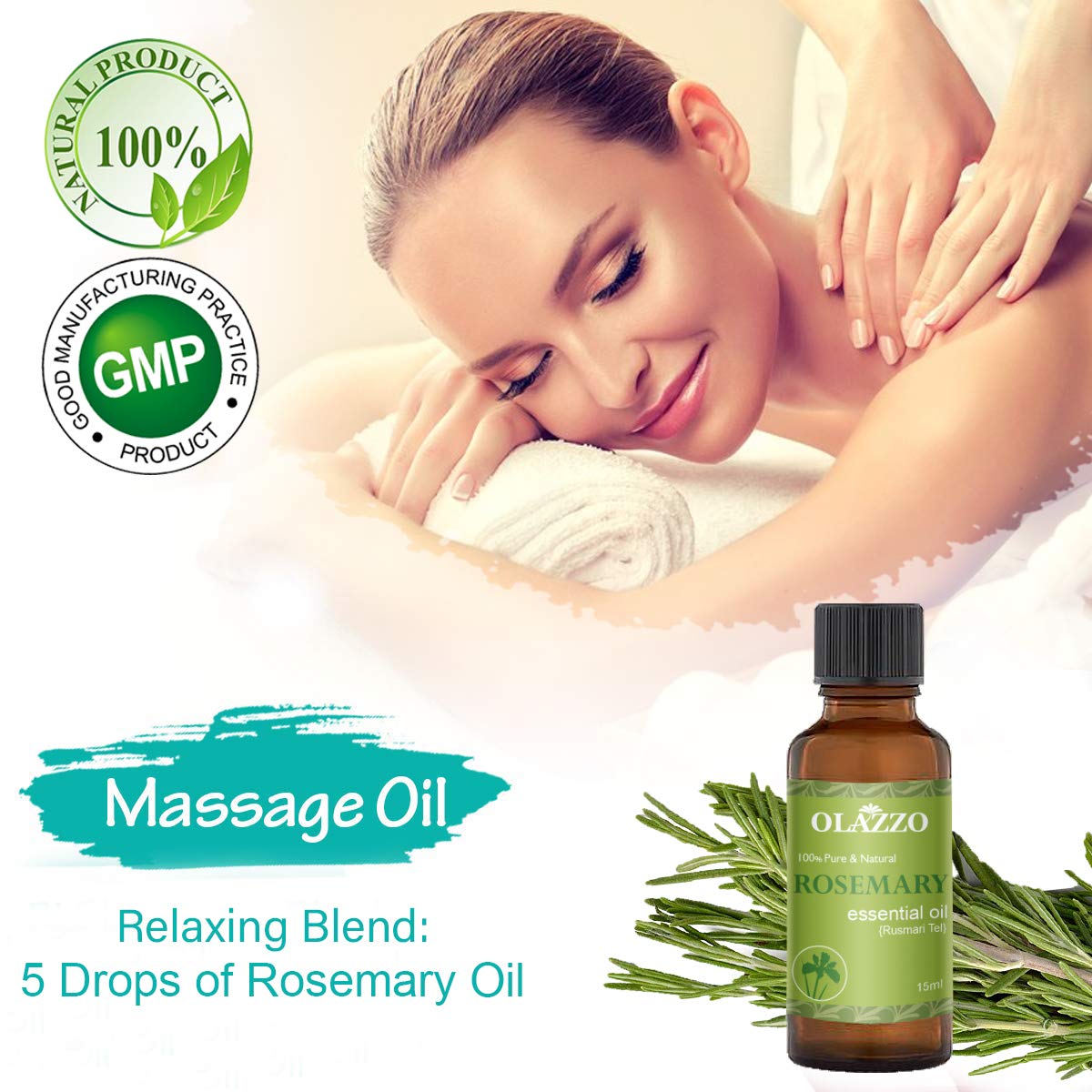Olazzo 100% Pure Rosemary Essential Oil 15ml – Natural Aromatherapy Oil for Hair Growth, Skin Care & Scalp Health – Perfect for Diffusers, DIY Blends, Massage & Home Fragrance – Great for Relaxation, Stress Relief & Air Freshening