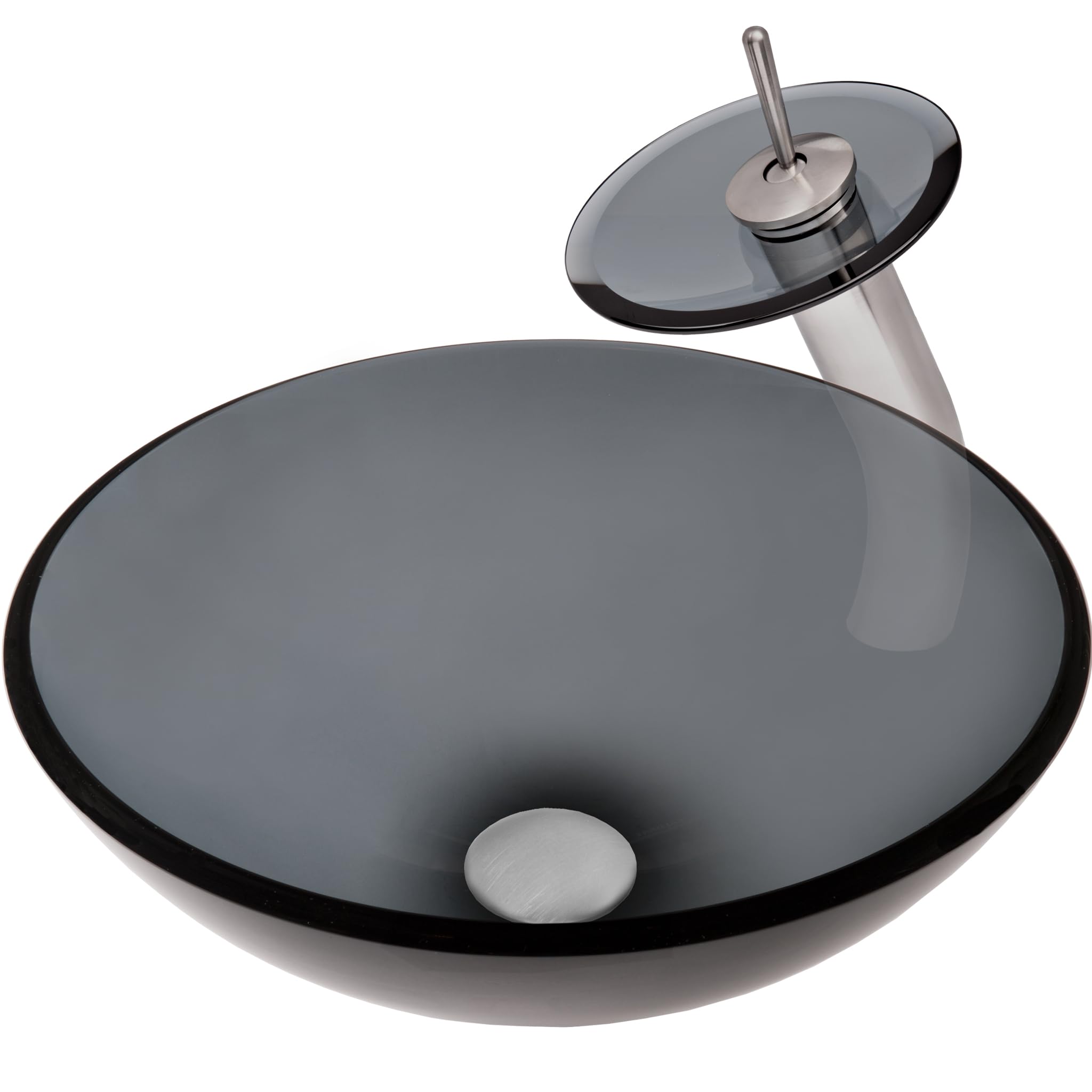Novatto NERA Modern Glass Vessel Bathroom Sink Set - Brushed Nickel Faucet with Smoke Glass Basin | Perfect for Contemporary Bathroom Vanities, Powder Rooms & Spa-Style Bathroom Renovations