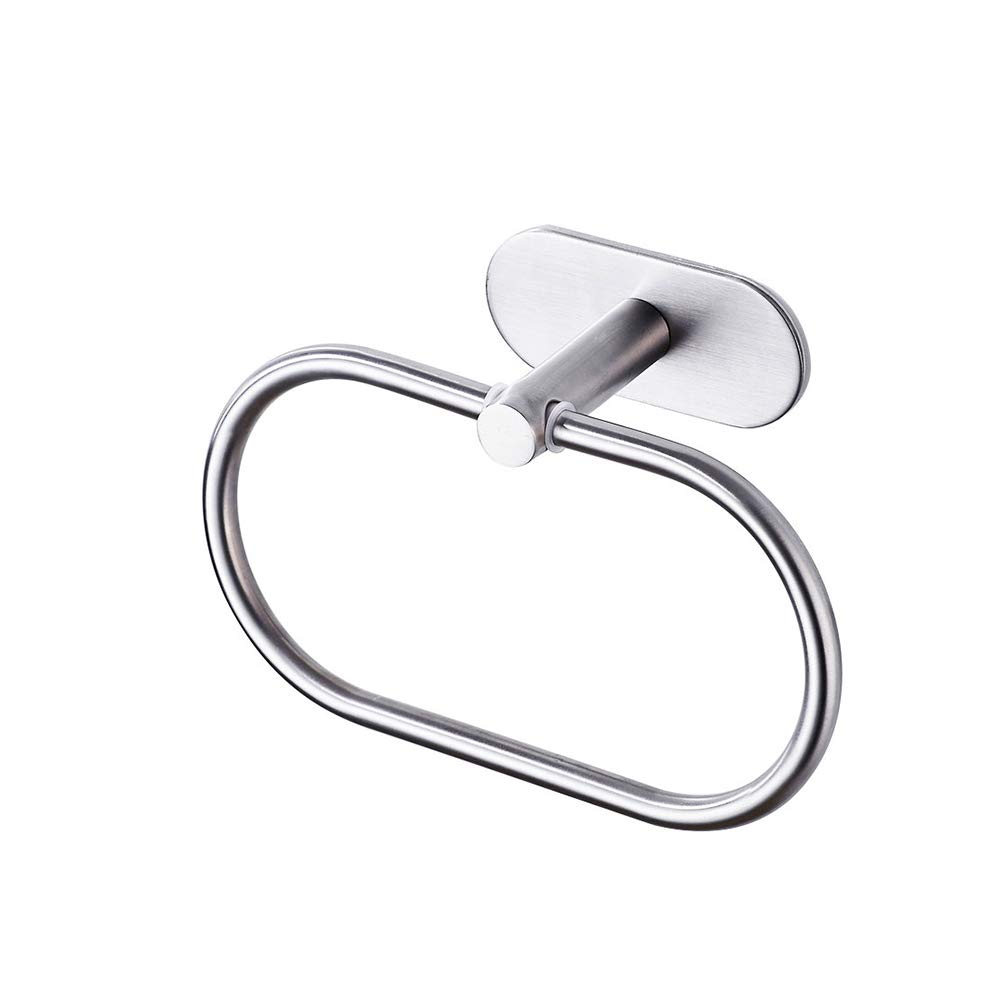 Self-Adhesive Wall Mounted Oval Towel Ring - Stainless Steel Bathroom Accessory with Polished Chrome Finish for Hand & Bath Towels - Perfect for Small Spaces, Apartments, and Modern Bathrooms